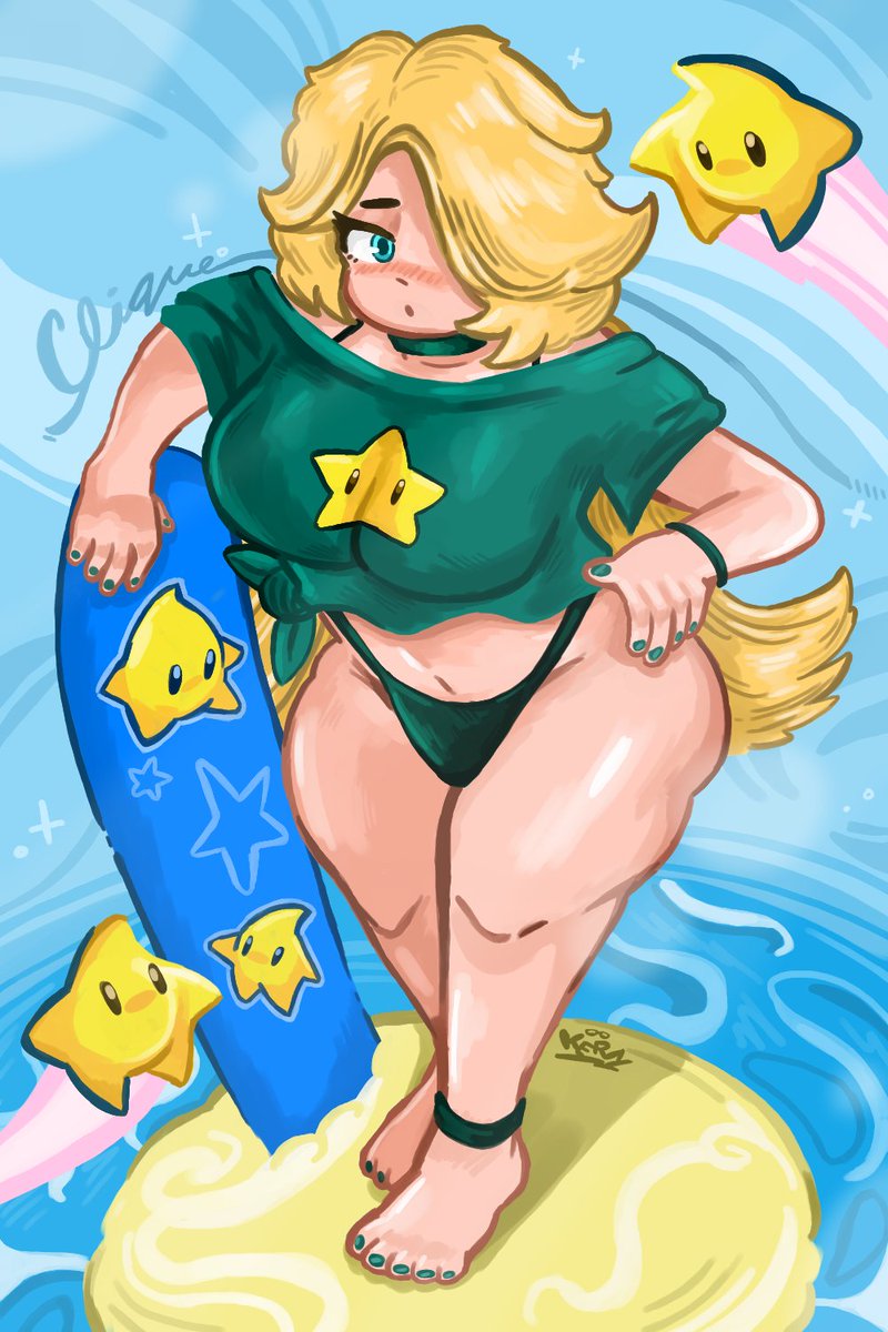 1girls, bikini, bikini top, blonde hair, female, kervythecreator, luma, nintendo, princess rosalina, rosalina, sfw, summer, super mario bros., transgender pride colors