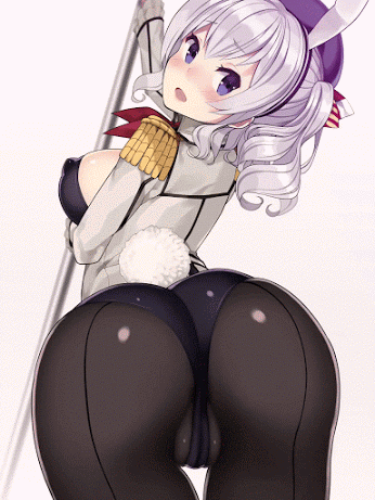 1girls, animated, ass, ass shake, bangs, blue eyes, blush, breasts, bunny ears, bunny girl, cameltoe, cute, erect nipples, female, hat, kantai collection, kashima (kantai collection), kuro chairo no neko, looking at viewer, looking back, nipples, open mouth, pokies, purple eyes, pussy, short hair, simple background, smile, solo, stripper pole, tied hair, twintails, white background, white hair