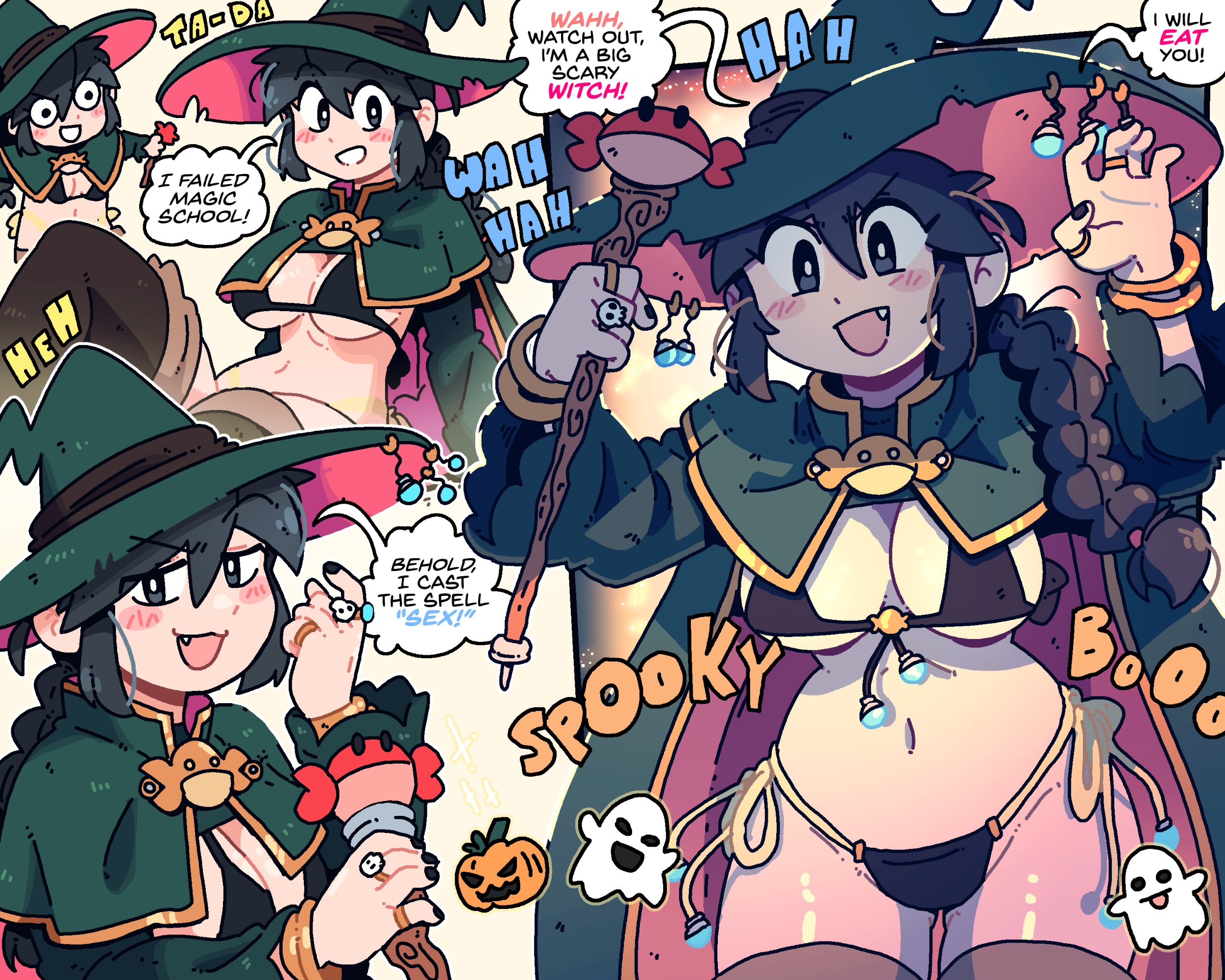 bra, lucia (scott malin), original, original character, panties, scott malin, skimpy clothes, tagme, witch costume, witch hat