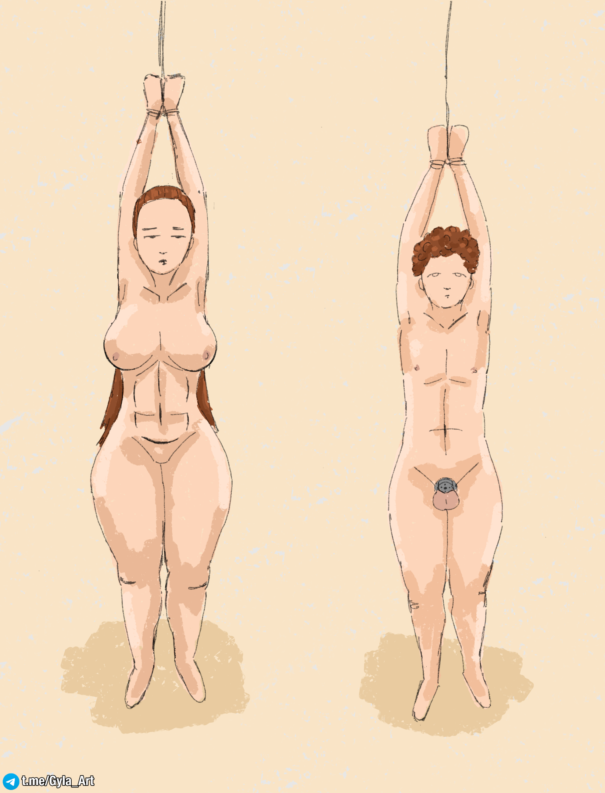 1boy, 1girls, 2025, 2d, bondage, both sexes in same situation, breasts, brother and sister, chastity cage, chastity cage only, chastity device, digital drawing (artwork), dipper pines, female, femboy, full body, fully nude, gravity falls, gyla art, large ass, large breasts, mabel pines, male, nude, nude female, nude male, self upload, siblings