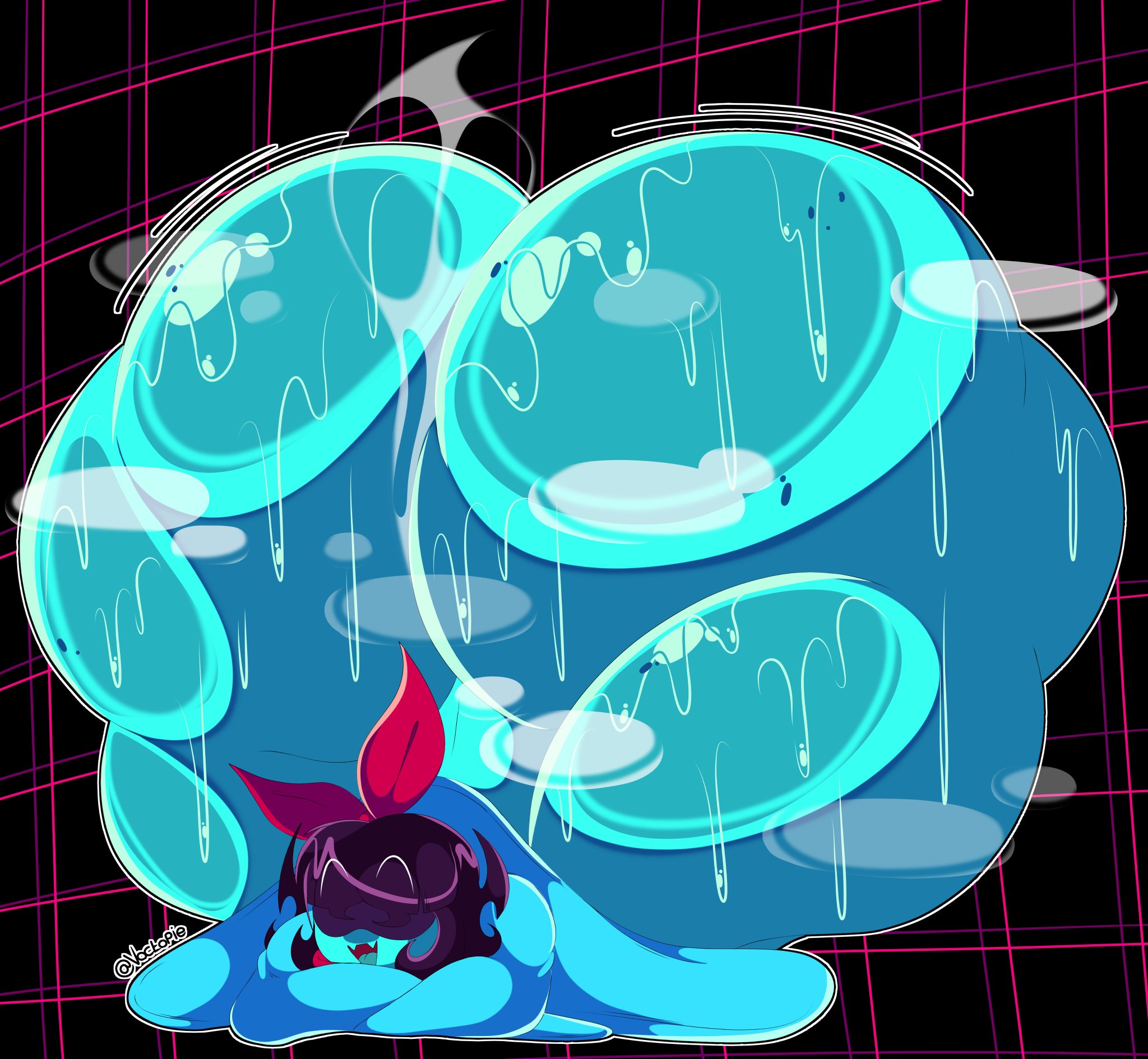 1girl, 1girls, aged up, aqua (deltarune), ass, ass bigger than head, ass focus, ass up, big ass, big thighs, blue body, blue skin, blue sweater, bow, brown hair, curvaceous, curvaceous ass, curvaceous body, curvaceous female, curvaceous figure, curvaceous hips, curvaceous thighs, curves, curvy, curvy body, curvy female, curvy figure, curvy hips, deltarune, deltarune chapter 5, fangs, fangs out, fat ass, female, female focus, female only, gigantic ass, gigantic thighs, hair, hair over eyes, half naked, half nude, half-dressed, happy, happy female, huge ass, huge thighs, hyper, hyper ass, hyper thighs, large ass, large thighs, long hair, massive ass, massive thighs, musk, musk clouds, musky, musky butt, partially clothed, partially clothed female, partially nude, plump, plump ass, red bow, sharp teeth, smell, smile, sweat, sweatdrop, sweating, sweaty, sweaty ass, sweaty body, tongue, tongue out, undertale (series), voctopie, voluptuous, voluptuous body, voluptuous female