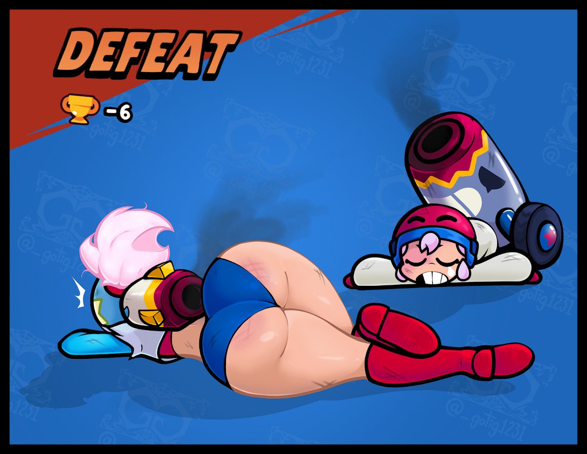2girls, ass, bonnie (brawl stars), booty, brawl stars, defeat, defeated, female only, gotig1231, helmet, high boots, janet (brawl stars), jetpack, pink hair, supercell