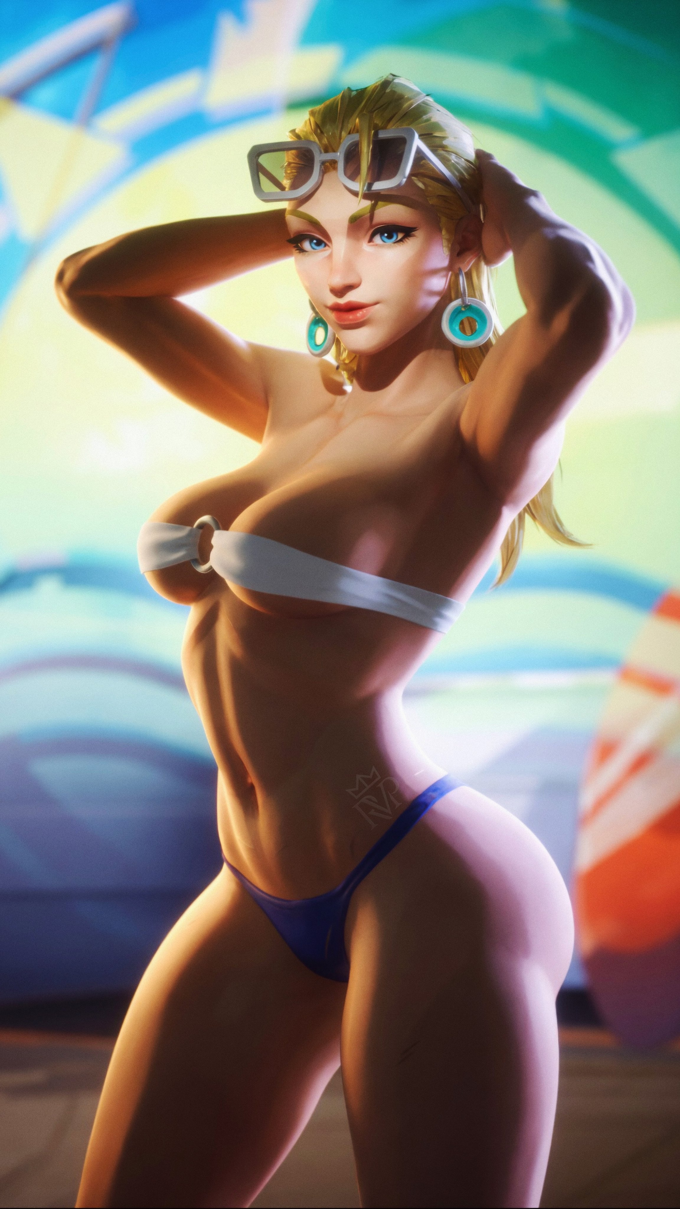 1girls, 3d, armpits, big ass, big breasts, blonde hair, cleavage, fantastic four, female, female only, invisible woman, invisible woman (azure shade), invisible woman (marvel rivals), marvel, marvel rivals, renanvp, solo, sue storm, thick thighs