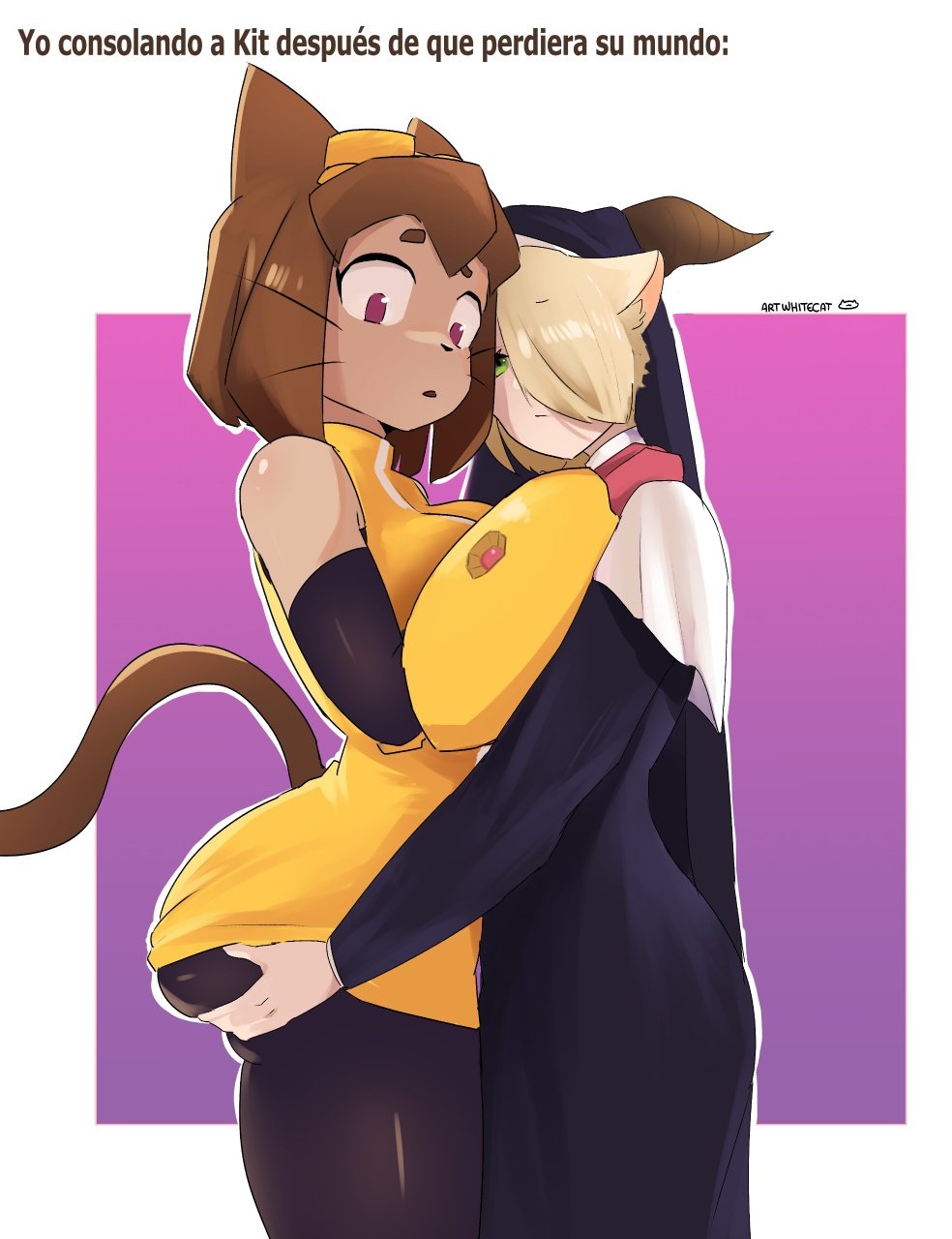 2girls, apps (character), artist request, ass grab, ass worship, big ass, butt grab, cat tail, catgirl, female, female only, furry, gameoverse, glitch productions, goat girl, goat horns, hug, huge ass, kit (gameoverse), kit bodega, lesbian, meme, nun, tail, yuri