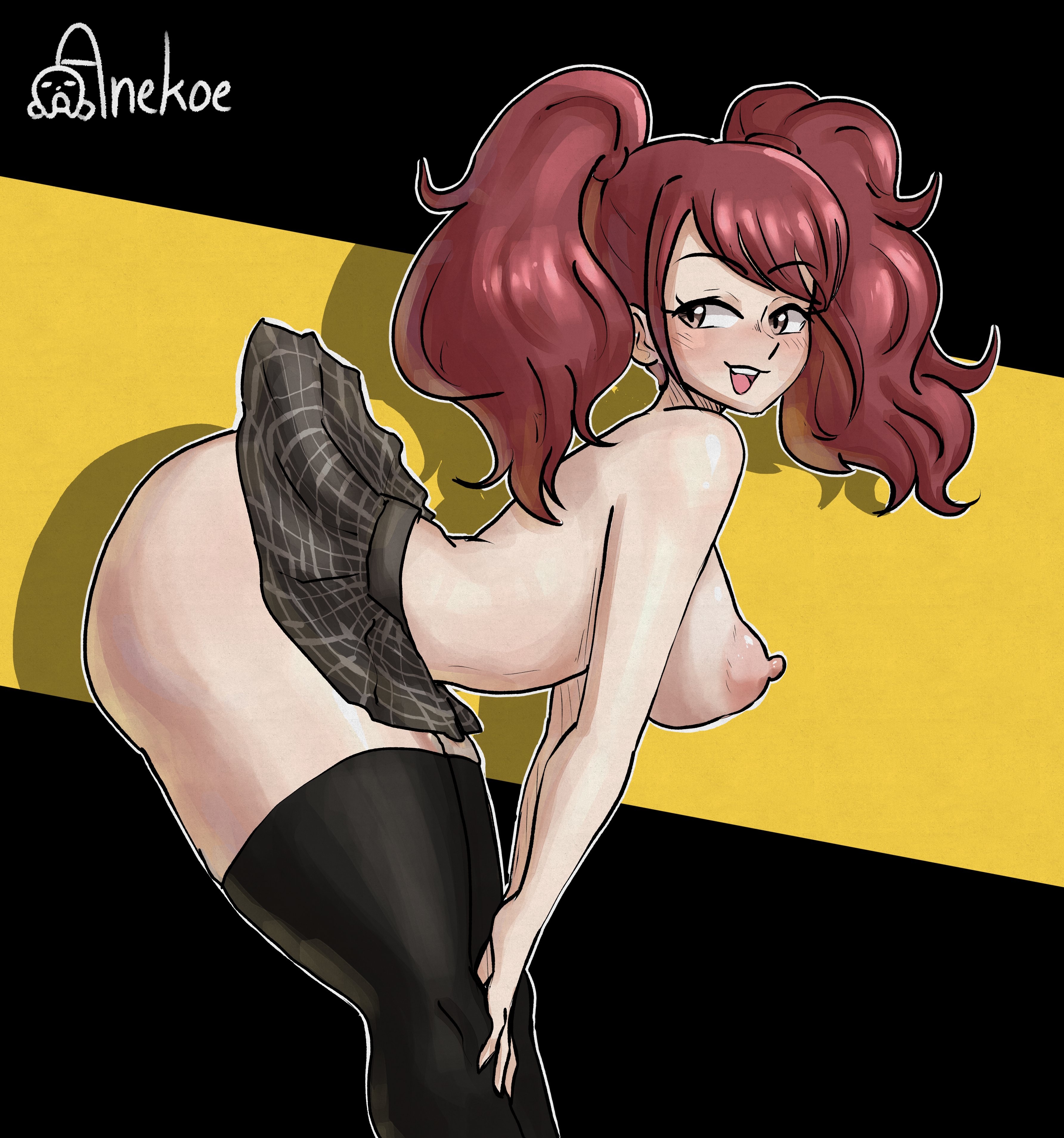 1girls, alternate version available, anekoe98, asian, asian female, ass, atlus, big ass, breasts, brown hair, exposed ass, female, female only, high school student, huge ass, idol, kujikawa rise, large ass, long hair, megami tensei, nipples, no panties, persona, persona 4, sega, shin megami tensei, skirt up, teenager, thick thighs, topless, twintails