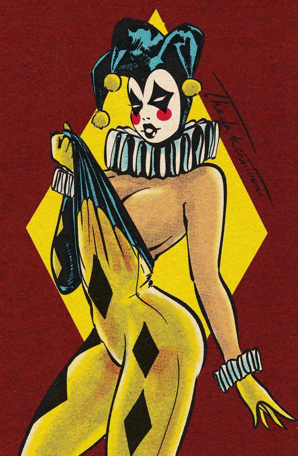 1girls, batman (series), batman: caped crusader, big breasts, breasts, cleavage, dc comics, facepaint, female, harley quinn, harley quinn (caped crusader), solo, thedarkcartoon