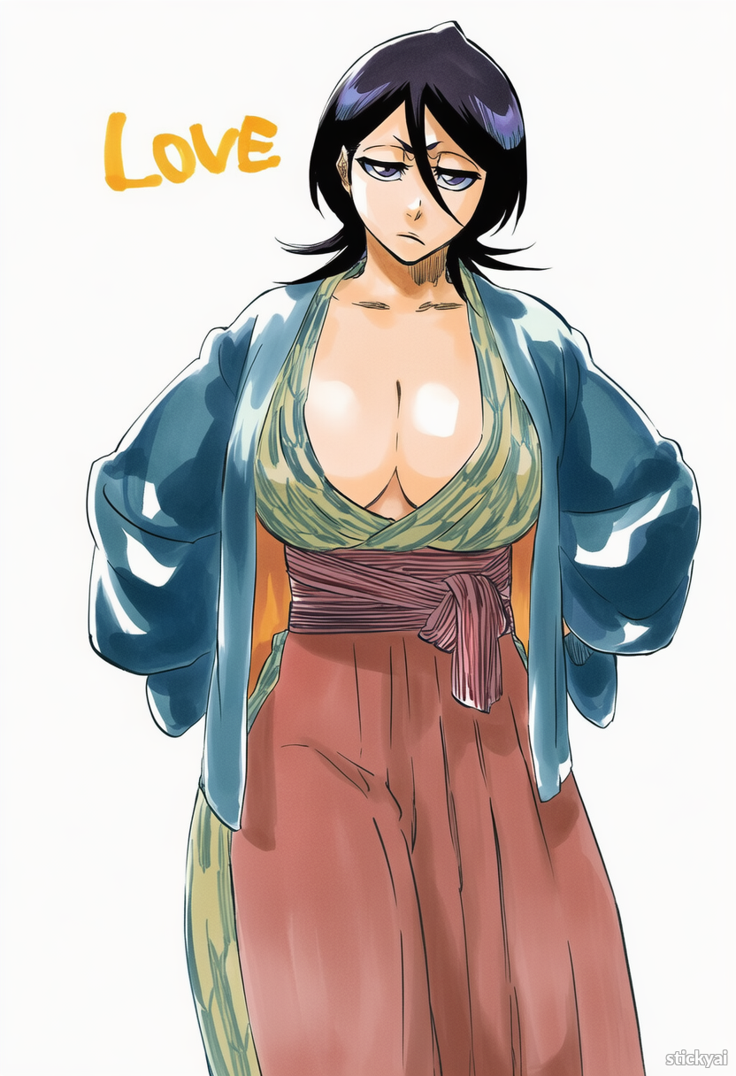 1girl, 1girls, ai generated, anime, bleach, bleach: the thousand-year blood war, breasts, curvy, curvy female, curvy figure, eyes, female, female only, fit, hair, kuchiki rukia, nsfw, stickyai, tits, voluptuous