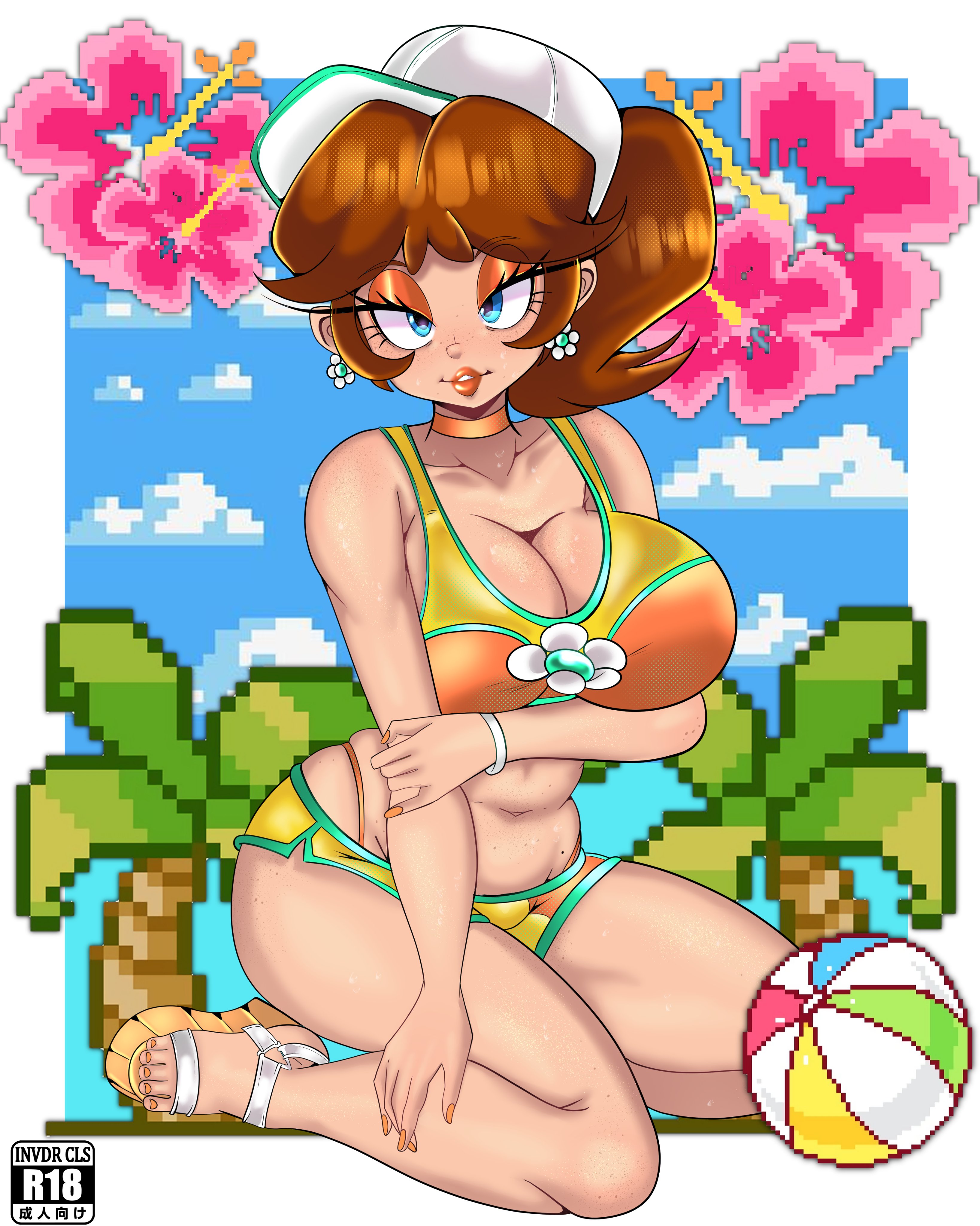 big breasts, breasts, invdrcls, looking at viewer, mario (series), mario kart world, nintendo, princess daisy, tagme, thick thighs