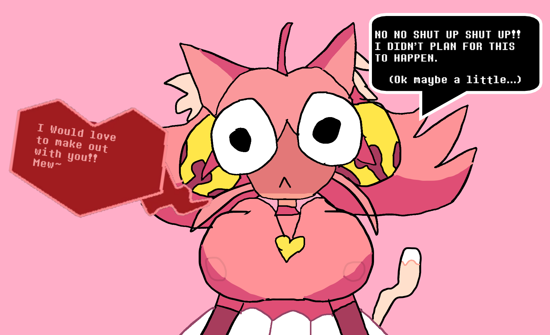1girls, big breasts, busty female, caramelpearl (artist), cat ears, cat girl, cat tail, catgirl, cute, deltarune, deltarune chapter 5, funny, horny female, joke art, large breasts, long hair, mad mew mew, mew mew (undertale), mew mew kissy cutie, not porn, o o, pink hair, safe, sfw, spoilers, tagme