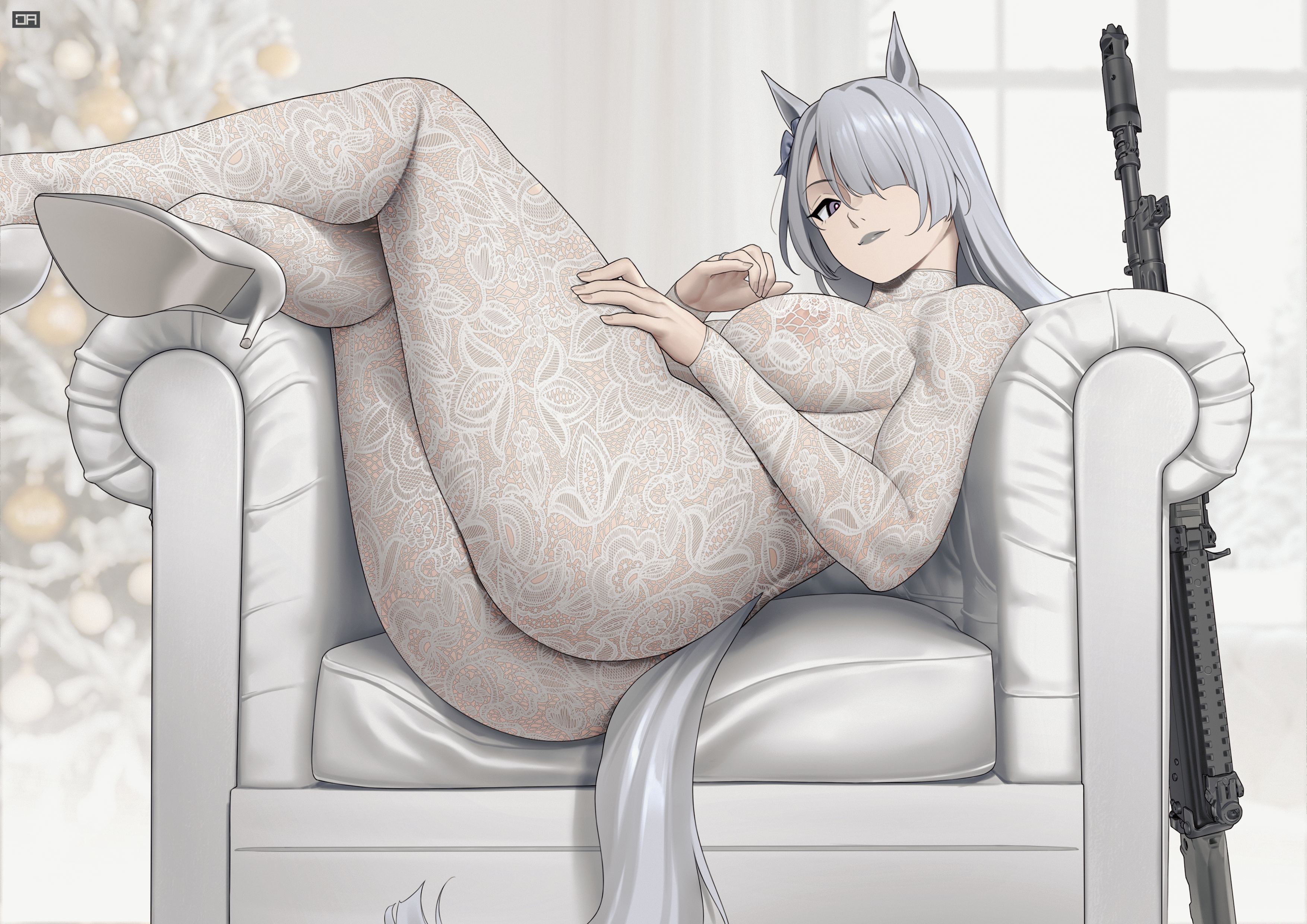 1girl, 1girls, ak-15 (girls' frontline), ass, female, female only, girls' frontline, girls' frontline 2: exilium, horse girl, j adsen, tagme, voymastina (girls' frontline 2), white hair, white-haired female