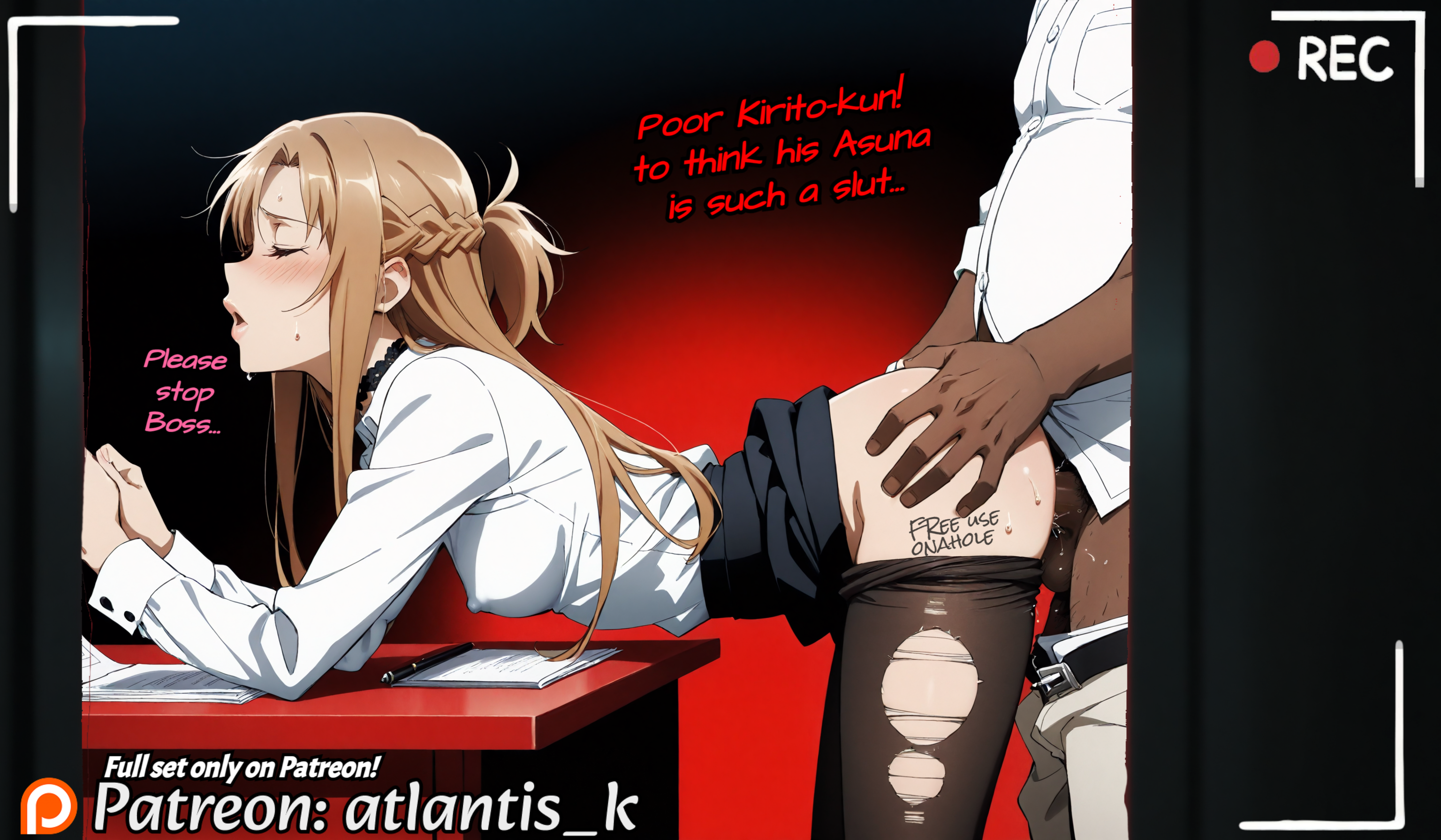 1:1, 16:9, 2025, 2025s, age difference, ai assisted, ai generated, anal, anal juice, anal orgasm, anal penetration, anal sex, anime, anime character, anime coloring, anime screencap, anime screenshot, anime style, artist logo, artist name, artist signature, artist upload, ass, atlantis k, bbc choker, bbc tattoo, big penis, blackmail, blouse, blush, body writing, boobs, booty, boss and employee, boss and subordinate, breasts, cheating, cheating (relationship), cheating female, cheating girlfriend, choker, clavicle, cucked by friend, cuckold, cuckold pov, cuckolding, cumdump, cute, cute female, dark skin, dark-skinned male, flat chest, free use, fuckmeat, gangbang, hi res, high quality, high resolution, highres, hips, horny, impregnated, impregnating rape, impregnation attempt, impregnation kink, impregnation view, interracial, interracial sex, legs, netorare, nipples, office, office clothing, office lady, office sex, onahole, pencil skirt, penis, perfect ass, perfect body, perfect boobs, perfect legs, phone, phone call, phone camera, phone screen, phone sex, phone view, prostitute, prostitution, public, public exposure, public humiliation, public sex, public use, qos, queen of spades, rape face, rape meat, rape slave, rape victim, recorded, recording, recording embarrassing event, recording on phone, recording sex, recording video, seductive, sex, sex from behind, sex slave, sexy female, size difference, small breasts, small waist, smaller female, sword art online, sword art online: alicization, teasing, thick eyebrows, thick lips, thighs, tiny breasts, tits, used, used as an object, video, video call, video camera, video recording, videos, watermark, writing, writing on body, writing text, yuuki asuna