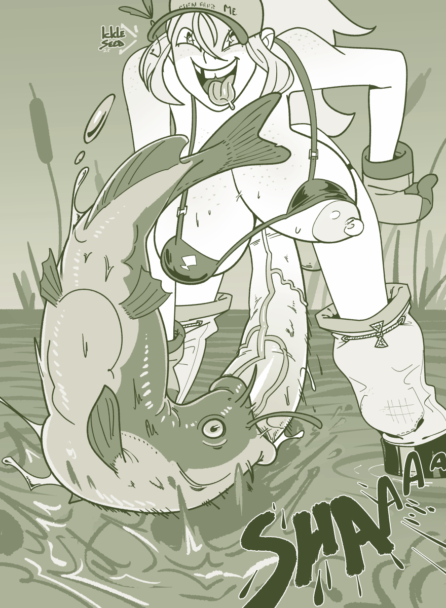 1futa, 1girls, animal, areola slip, areolae slip, big breasts, big penis, bra, breasts, fish, fishing, fishjob, freckles, freckles on breasts, freckles on shoulders, full-package futa, futa only, futanari, harper (fibilis), hat, huge breasts, huge cock, huge penis, ickleseed, large breasts, large penis, long hair, nipple slip, oral, original, penis, ponytail, solo, solo focus, solo futa, tooth gap, twitter link, veins, veiny, veiny penis