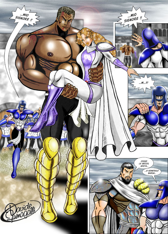 1girls 2008 bodysuit boots breasts brown_hair cape comic curvaceous davide_fumagalli female hokuto_no_ken human italian_text large_breasts light-skinned_female light_skin long_hair male raoh shounen_jump text translation_request yuria_(hokuto_no_ken)