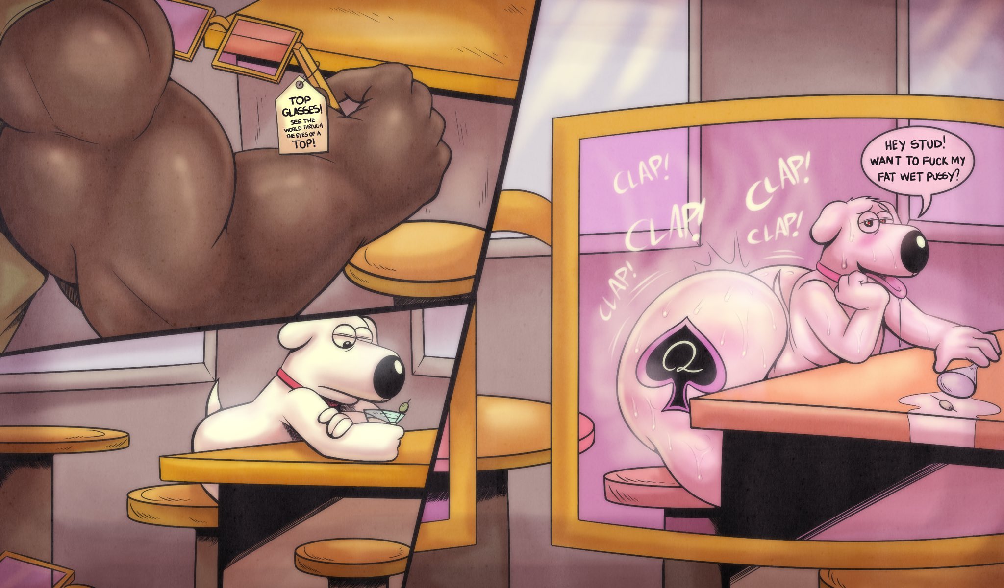 anthro, ass expansion, big ass, big ass (male), big butt, brian griffin, canid, canine, canis, domestic dog, family guy, furry, furryonline1, huge ass, huge butt, male, male only, nth6969, queen of spades, spade tattoo, yaoi