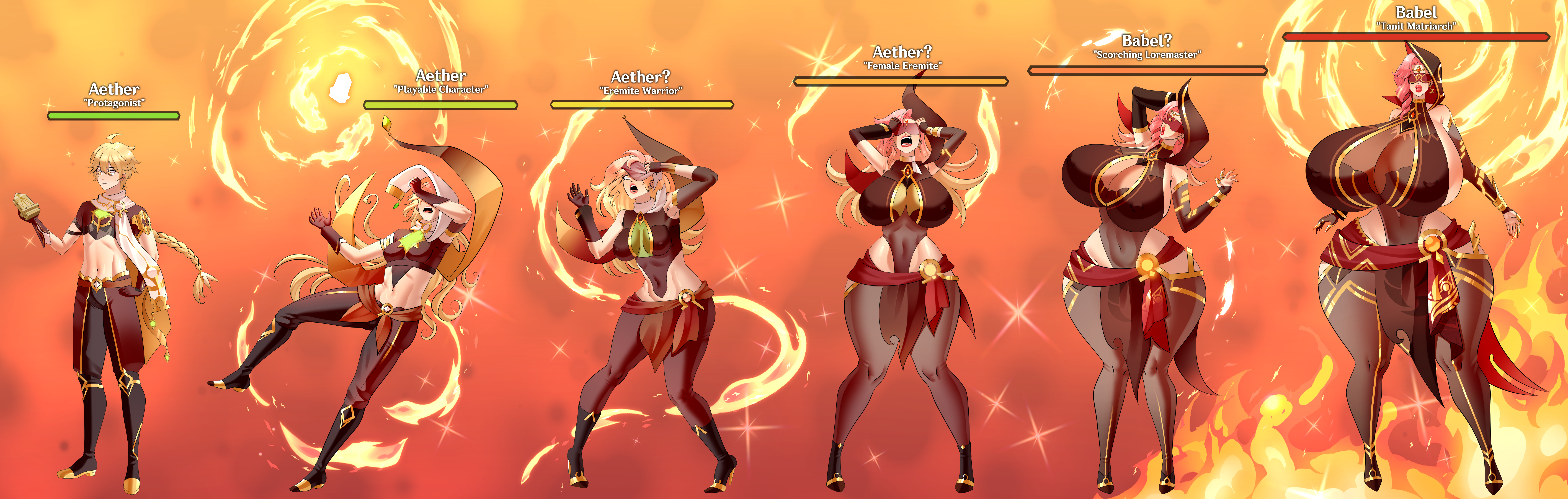 aether (genshin impact), ass, ass expansion, bimbo, bimbofication, brainwashing, breast expansion, breast growth, breast growth (enlargement), breasts, female, gender transformation, genshin impact, hair color change, hair growth, high heels, huge ass, huge breasts, keygii, lip expansion, mtf transformation, revealing clothes, thick thighs, thigh expansion, transformation, transformation sequence, wide hips