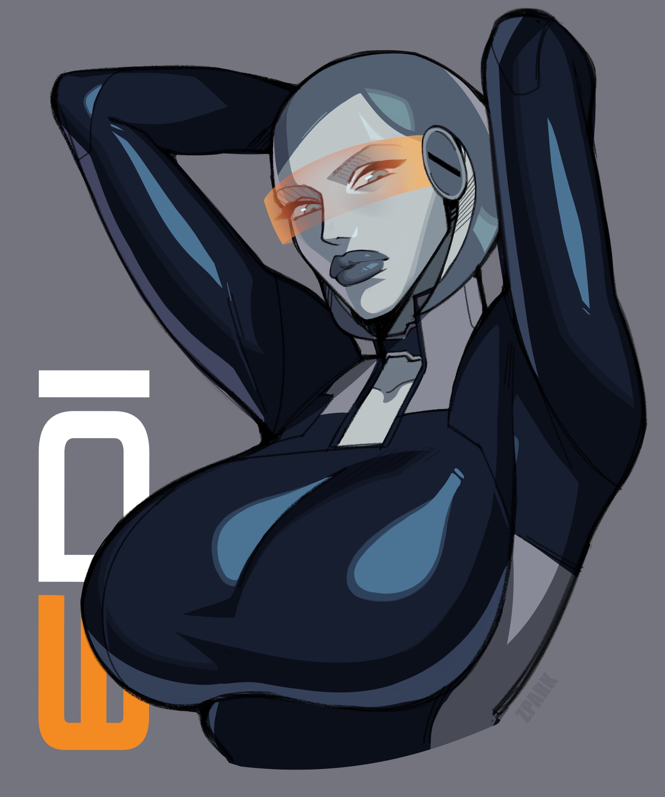 ai character, arms up, big breasts, breasts, clanker, edi, female, mass effect, robot, robot girl, robot humanoid, tight clothing, zpark
