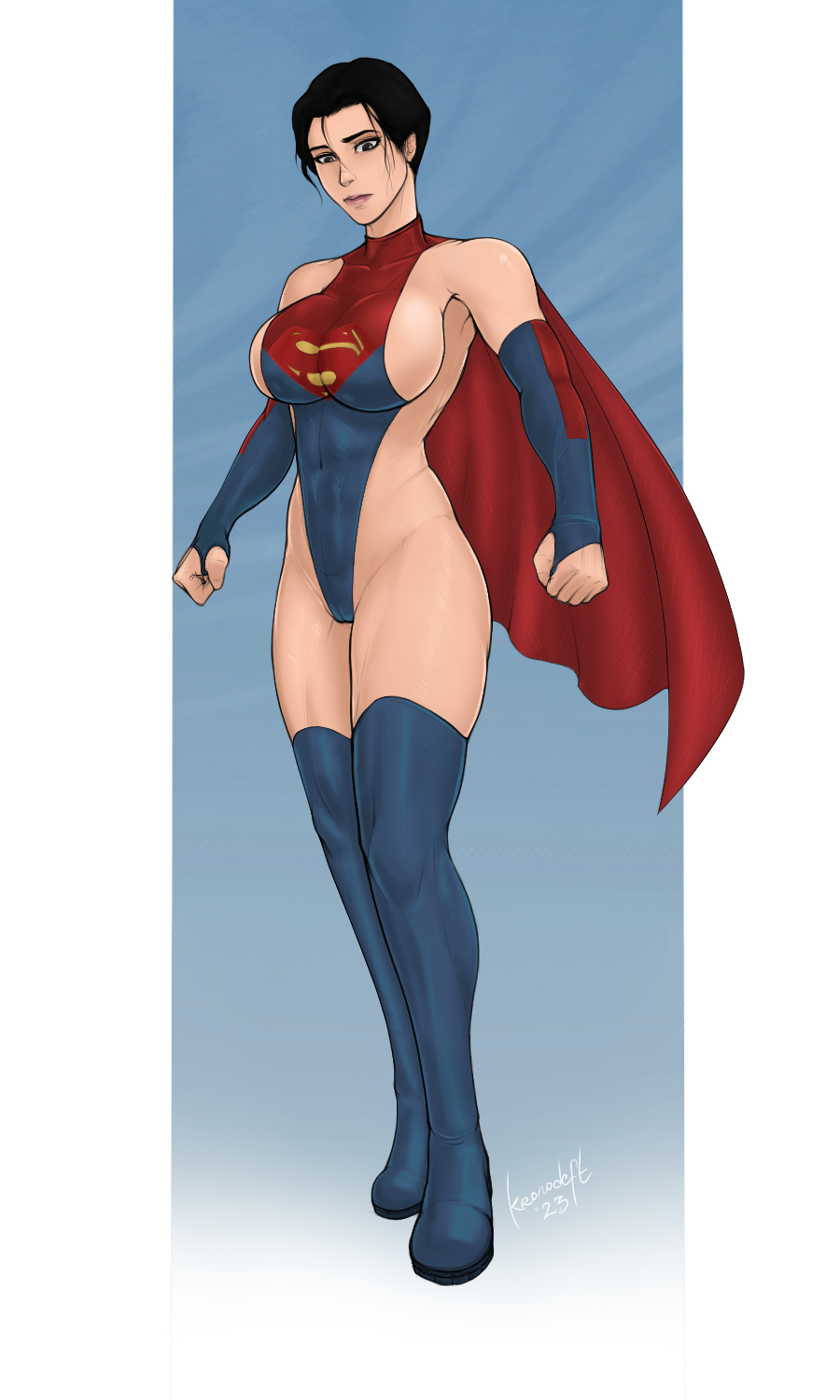 1girls, 3:5, barely contained, big breasts, black hair, breasts, cameltoe, dc, dc comics, dc extended universe, female, female only, fully clothed, huge breasts, kronodeft, large breasts, latina, revealing clothes, sideboob, source request, stockings, supergirl, supergirl (sasha calle), superheroine, superman (series), the flash (2023), the flash (series), tight clothing, tomboy