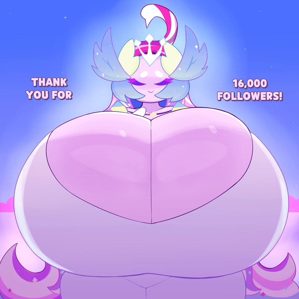 big body, big breasts, breasts, breasts bigger than head, cookie run, cookie run kingdom, cookie run ovenbreak, cute, female, fromariels, hyper, hyper breasts, large breasts, milkers, pink skin, sugar swan cookie, tagme