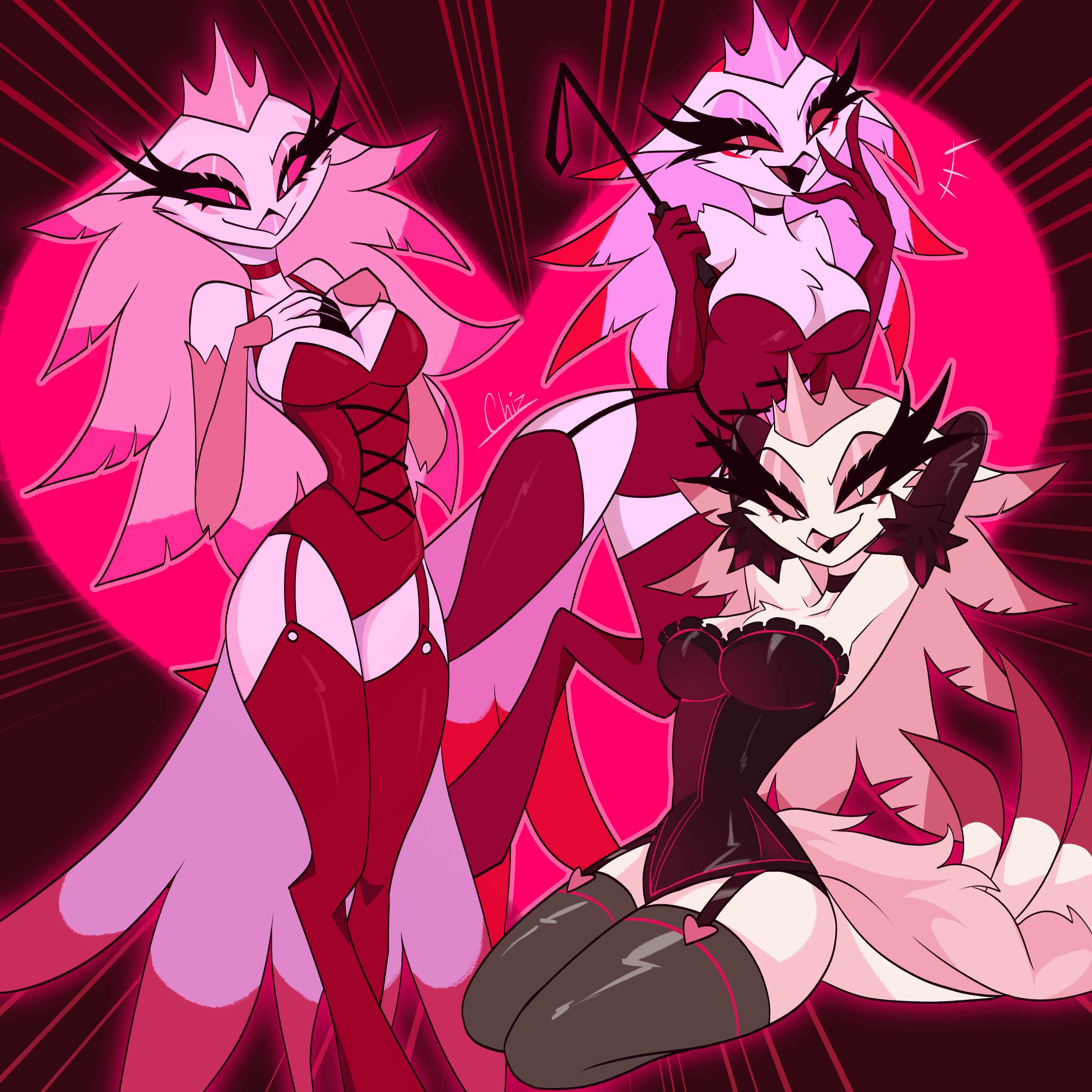1girls, anthro, avian, big breasts, breasts, chizitx, cleavage, corset, dominant female, dominatrix, dominatrix outfit, female, female anthro, furry, garter straps, helluva boss, hi res, hourglass figure, latex, latex bodysuit, latex thighhighs, long hair, mature female, milf, owl, owl demon, riding crop, smug, stella (helluva boss), whip
