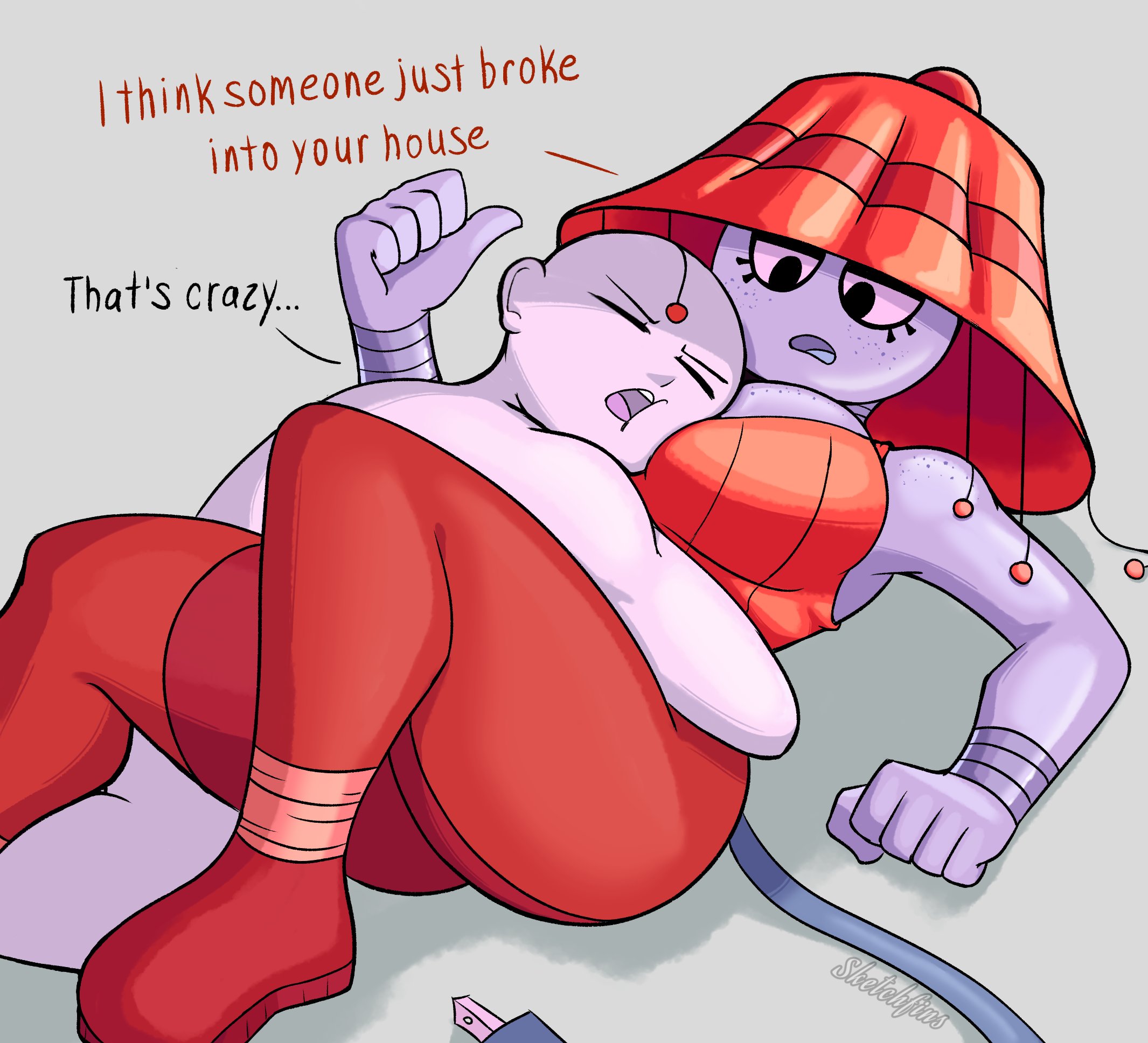 1boy, 1boy1girl, 1girls, absurd res, absurd resolution, absurdres, anon, anonymous male, anthro, ass, bald, bald male, bare shoulders, big breasts, black eyes, black eyeshadow, breast freckles, breasts, busty, busty female, closed eyes, curvaceous, curvy, curvy female, curvy figure, dialogue, duo, duo focus, embrace, embracing, eyeshadow, female, female focus, freckles, freckles on breasts, freckles on face, freckles on shoulders, half-closed eyes, hi res, high resolution, highres, hugging, lamp, lamp girl, lampshade, lampshay, large breasts, laying, laying down, laying on back, leggings, lying, lying down, male, male holding female, male/female, narrowed eyes, object humanoid, oc, on floor, open eyes, open mouth, original, original character, plug tail, simple background, sketchfins, speaking, straight, tagme, tail, tank top, text, thick thighs, thighs, voluptuous, voluptuous female, watermark, wholesome