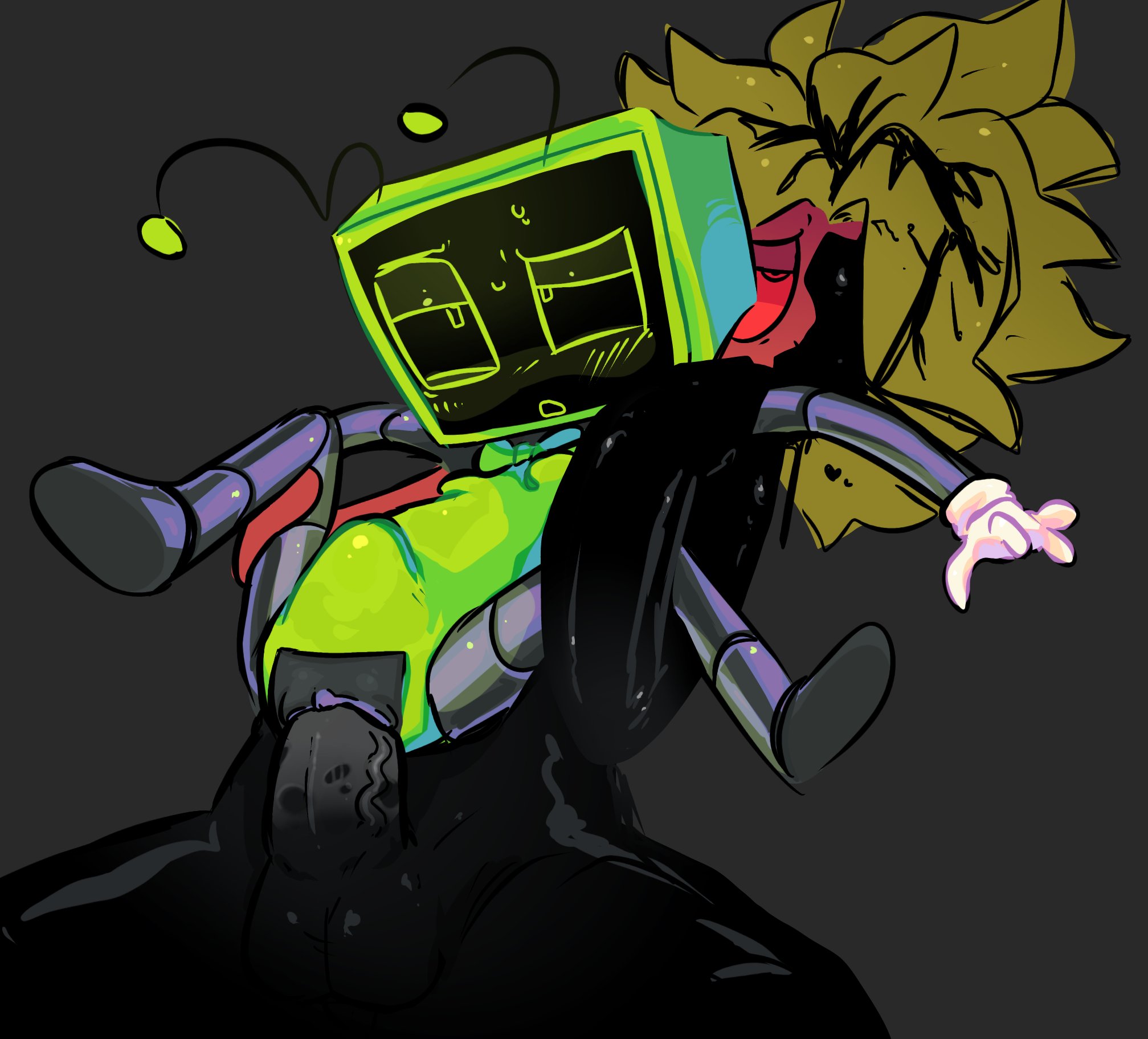 belly bulge, berryvision, blush, dandy's world, female, pussy, robot, robot girl, sprout (dandy's world), ticklesyourfeet, tv head, twisted sprout (dandy's world), vaginal penetration, vaginal sex, vee (dandy's world)