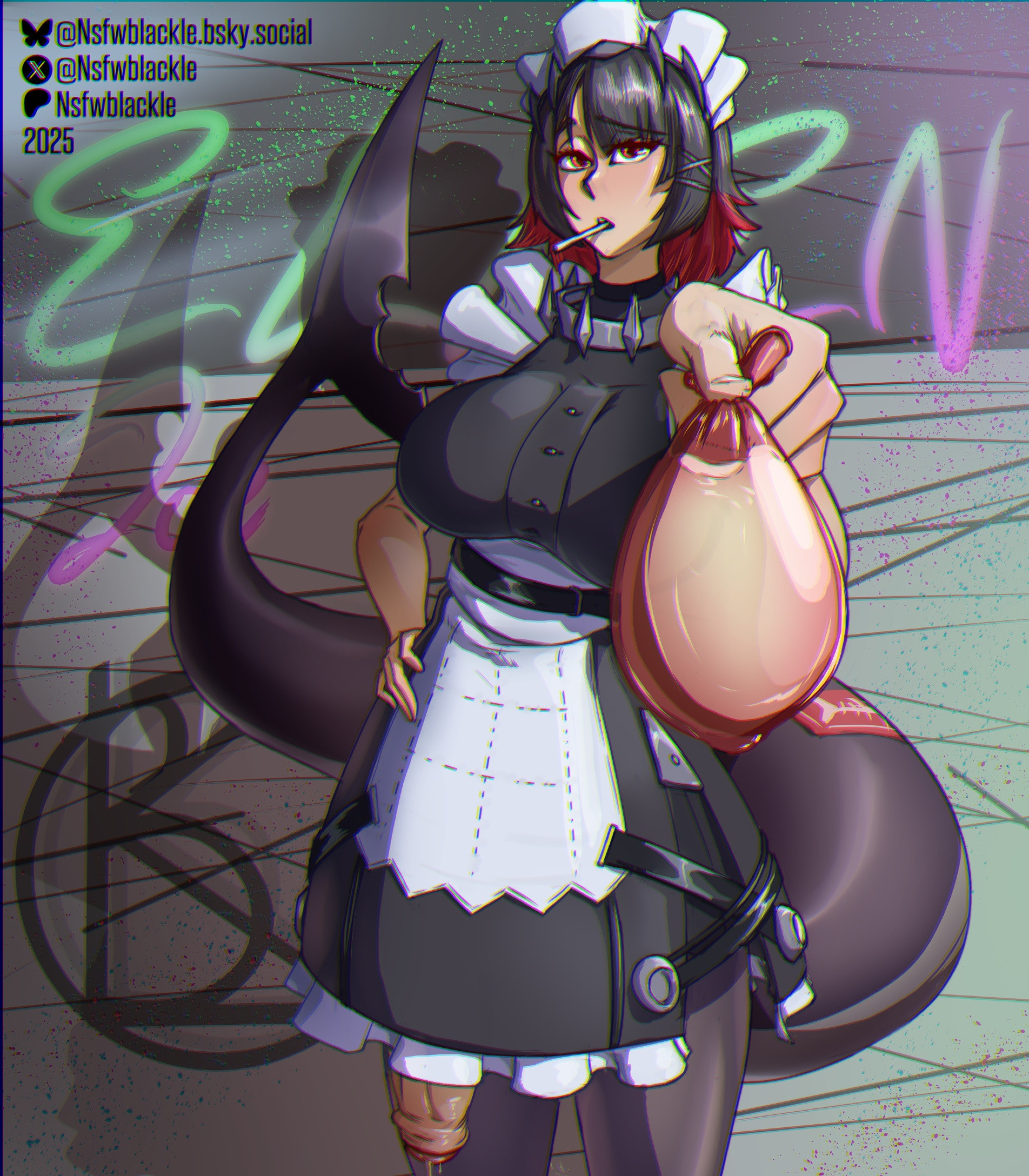 1futa, 2d, bluesky username, color, ellen joe, female, filled condom, futanari, intersex, maid uniform, nsfwblackle, offering to viewer, patreon username, shark, shark fin, shark girl, shark tail, shark teeth, thiren, twitter username, zenless zone zero