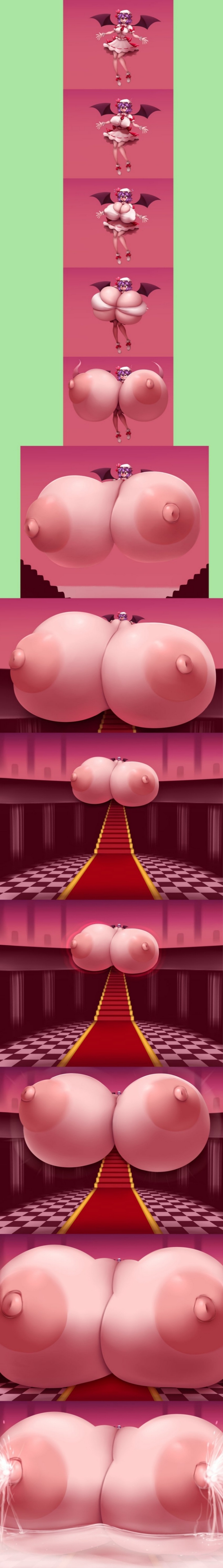1girls, breast expansion, breast growth, breast growth (enlargement), breasts, breasts bigger than head, clothes removed, demon, demon wings, female, gigantic breasts, hyper, hyper breasts, inflation, lactating, maid, metachoke, nipples, nipples bulge, nipples visible through clothing, remilia scarlet, ripping clothing, solo, solo female, touhou, wings