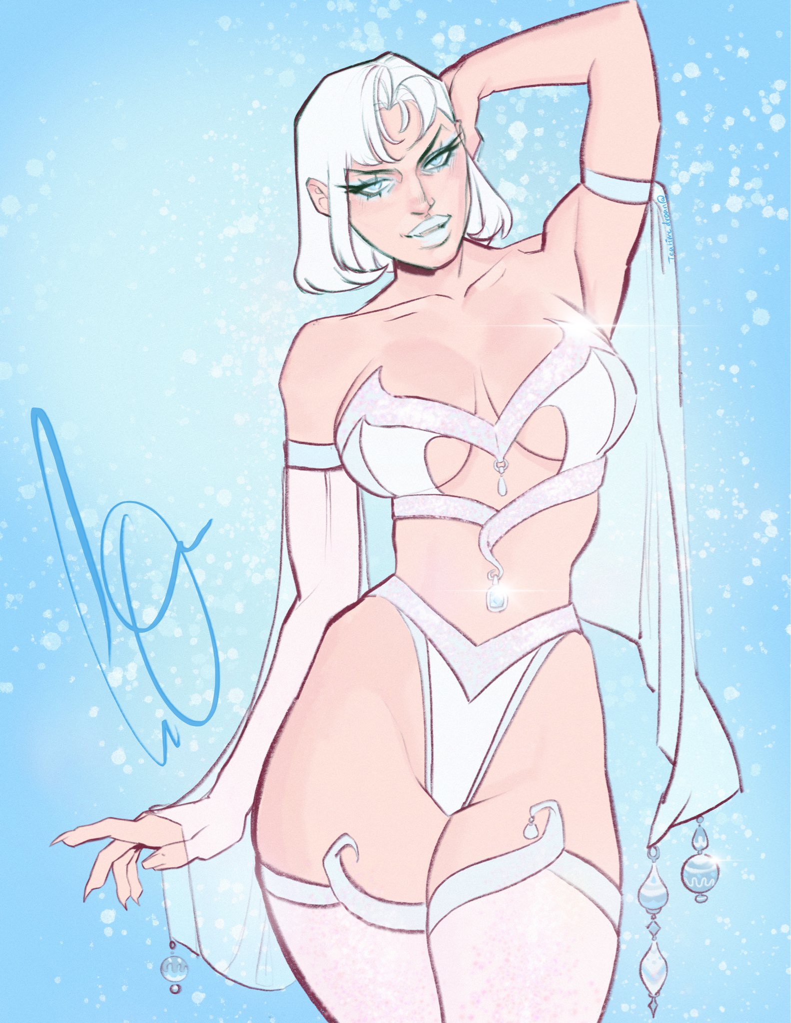 blonde female, blonde hair, blue eyes, emma frost, marvel, marvel comics, milf, teatimedroan, thick thighs, white queen, x-men