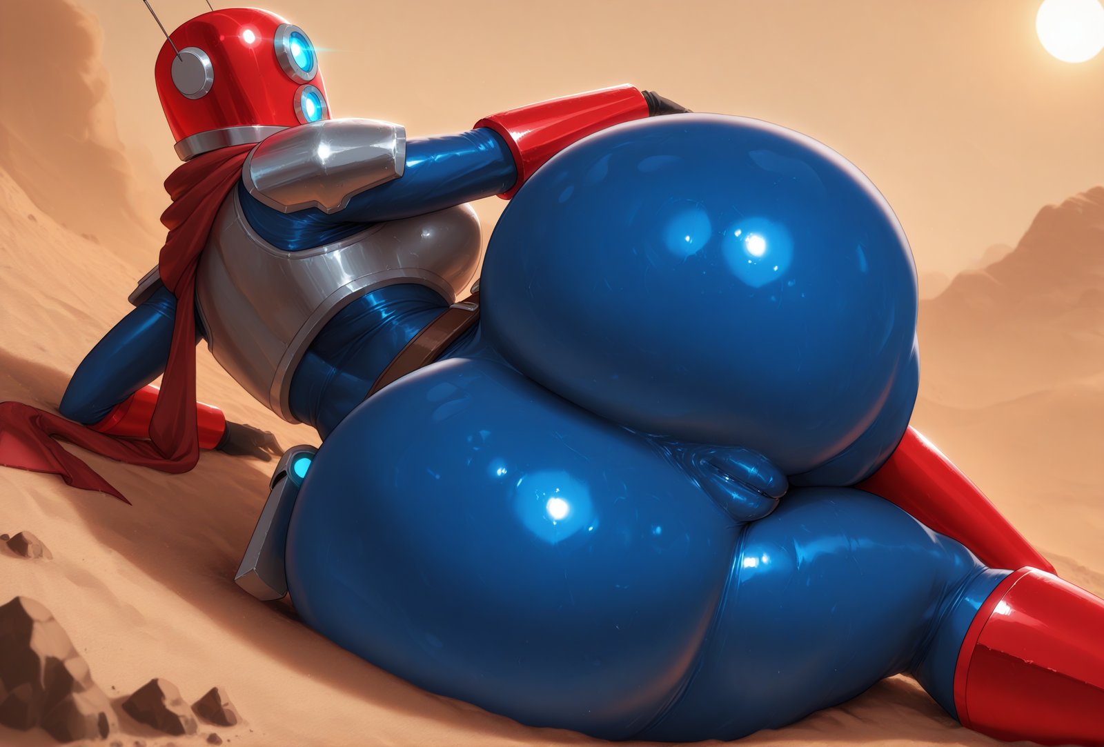 1girls, ai generated, armor, big ass, bodysuit, bottom heavy, breastplate, breasts, cameltoe, clothed, desert, female, from behind, gigantic ass, hand on ass, helmet, huge ass, humanoid, huntress (risk of rain), lying, on side, plump labia, puffy pussy, pussy, risk of rain, risk of rain 2, robot girl, sand, scarf, shiny, sideboob, solo, sun, thin waist, tight clothing, voluptuous, wide hips, wrongnumberai