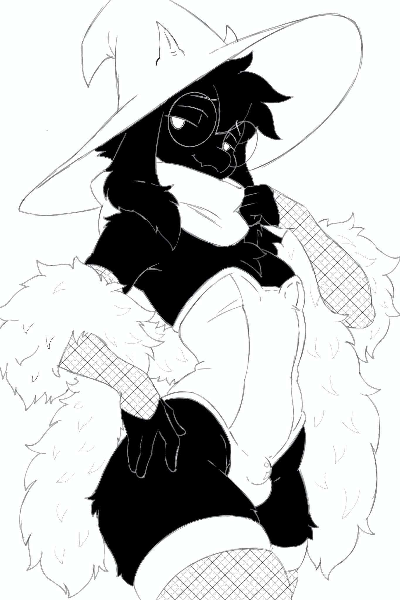 2025, black and white, boss monster, deltarune, femboy, femboy only, goat, omega80473, ralsei, ralsei with black fur, sex worker, sexy, solo, stripper