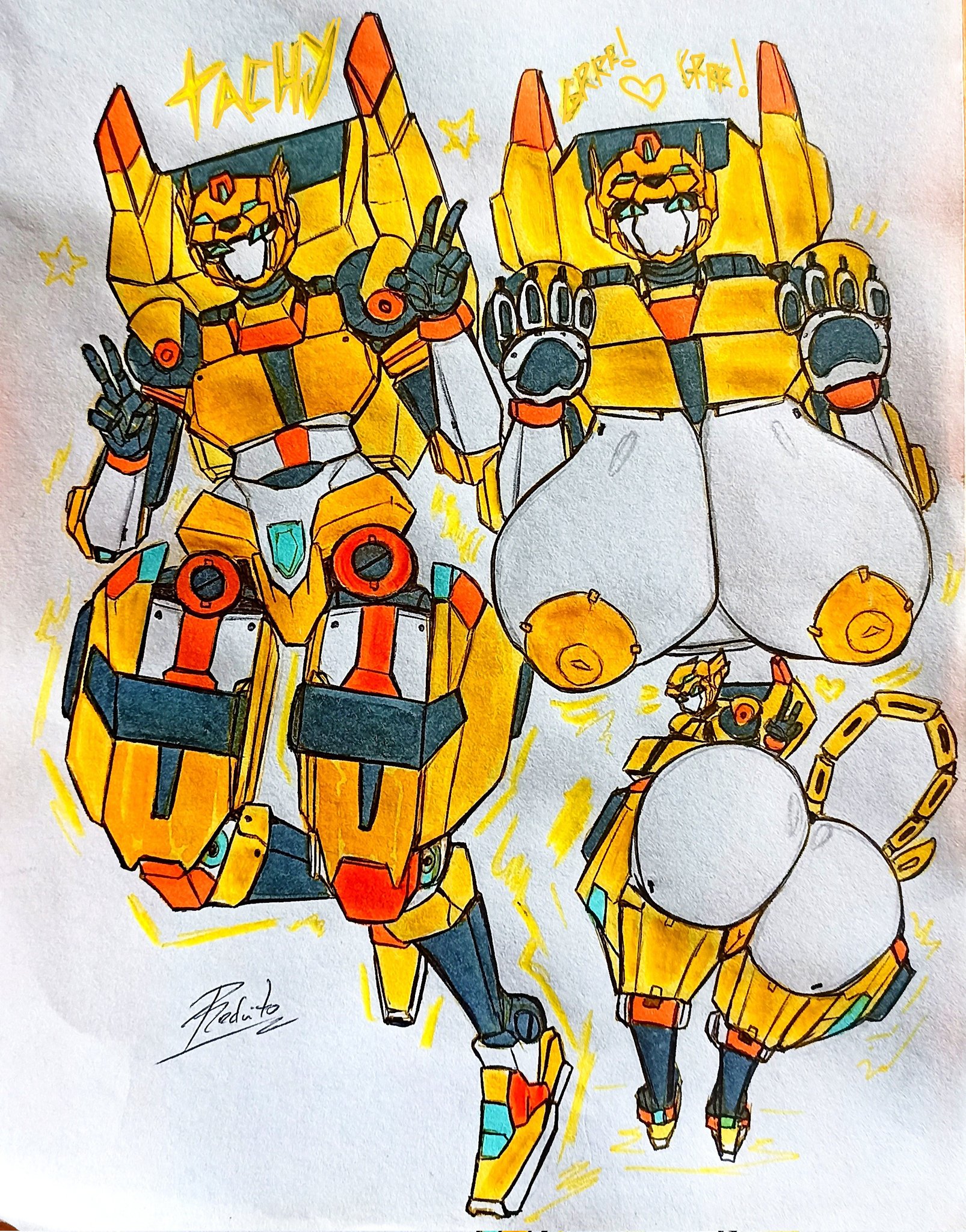 big breasts, large breasts, looking at viewer, looking back at viewer, massive butt, massive thighs, mecha, mecha focus, mecha girl, metal cardbot, redcito, tachi (metal cardbot), tachy (metal cardbot), thick thighs