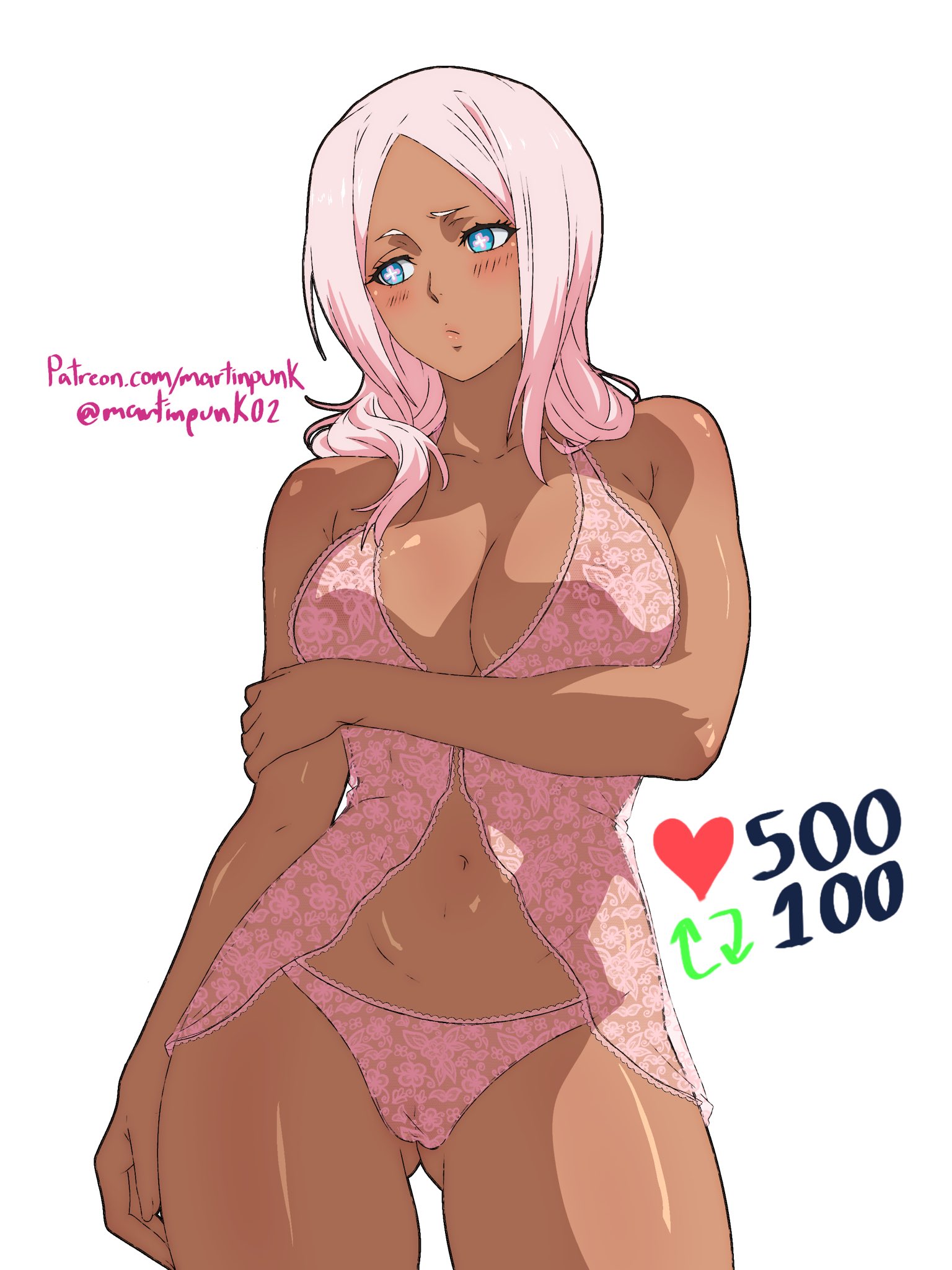 babydoll, dark skinned female, dark-skinned female, en'en no shouboutai, enen no shouboutai, female, female only, fire force, hibana (fire force), lingerie, martinpunk, nightgown, pink hair, princess hibana, sleepwear