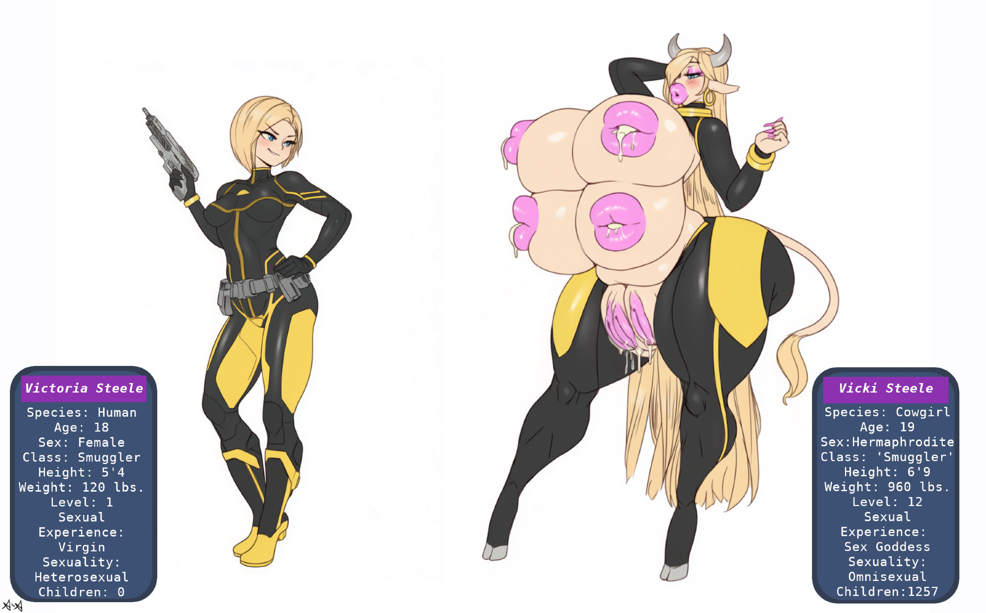 apparent-apparatus, bimbo, bimbo lips, hyper, hyper ass, hyper breasts, lipples, multi breast, multi pussy, transformation, trials in tainted space
