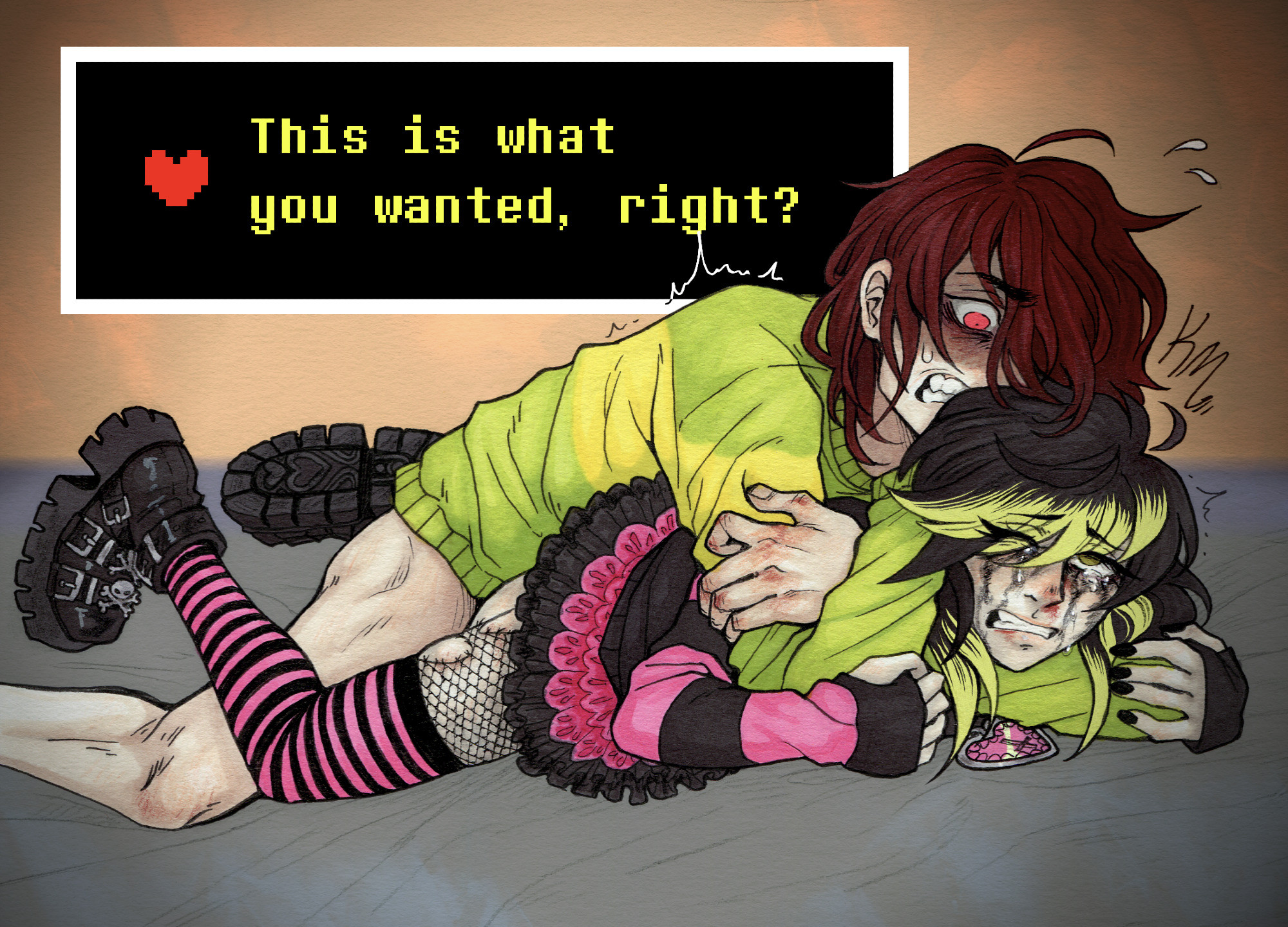 angry expression, angry sex, choke hold, crying, crying while penetrated, deltarune, dirty talk, goth girl, kink mom, kris (deltarune), maledom, oc, oc x canon, rape, ruined makeup