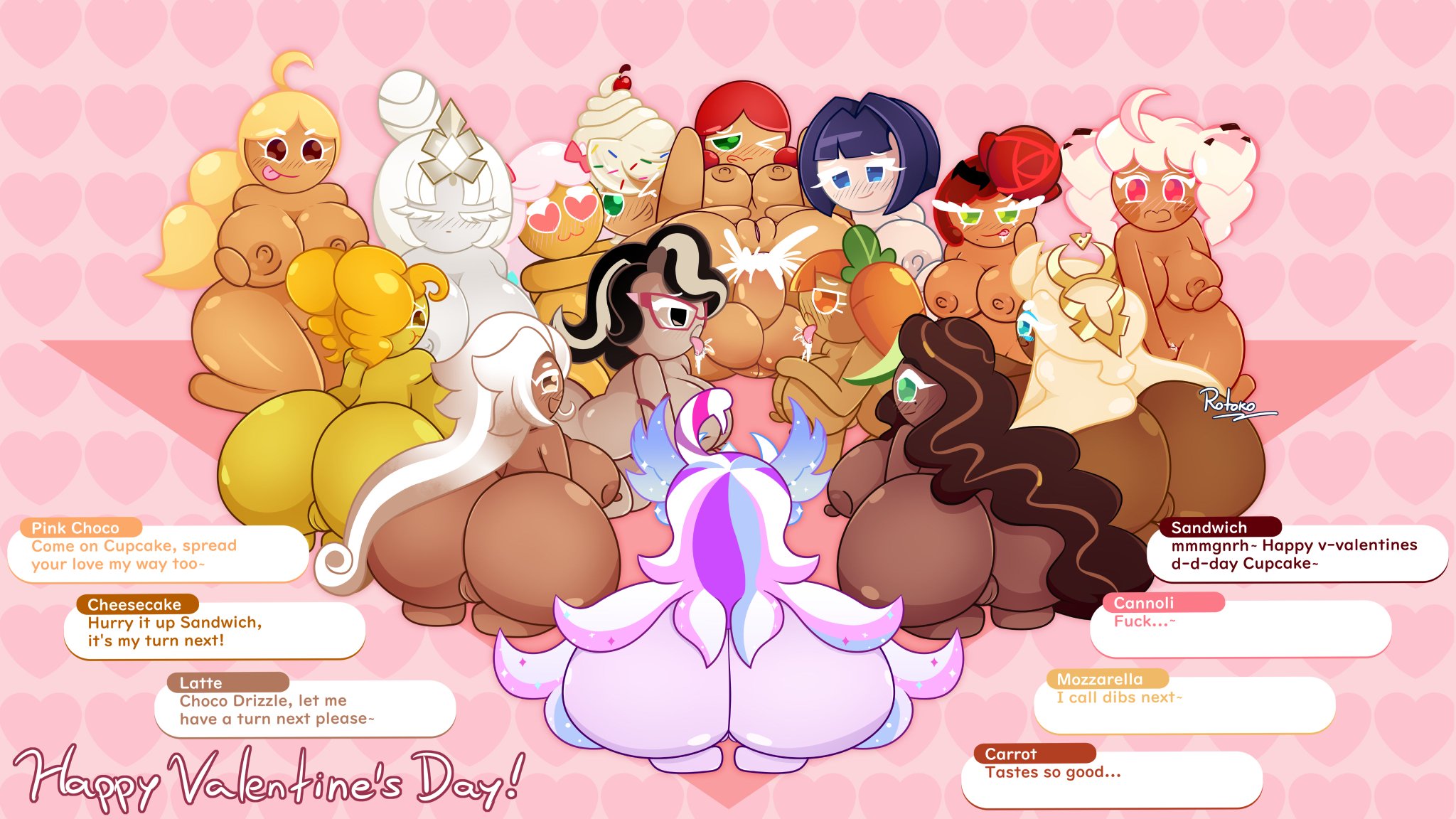 :3, agent jjajang cookie, anal, anal insertion, anal orgasm, anal penetration, anal sex, cannoli cookie, carrot cookie, cheesecake cookie, choco drizzle cookie, cookie, cookie run, cookie run kingdom, cookie run ovenbreak, cookie run: tower of adventures, cotton candy cookie, dialogue, female, female focus, female orgasm, female penetrated, harem, hyper, hyper ass, hyper breasts, latte cookie (cookie run), looking pleasured, lucky bastard, male, male penetrating, male penetrating female, male/female, marbleberry cookie, mozzarella cookie, mystic flour cookie, orgasm, orgasm face, penis in ass, pink choco cookie, pleasured, rose cookie, rotoko, sandwich cookie, speech, speech box, sugar swan cookie, valentine's day