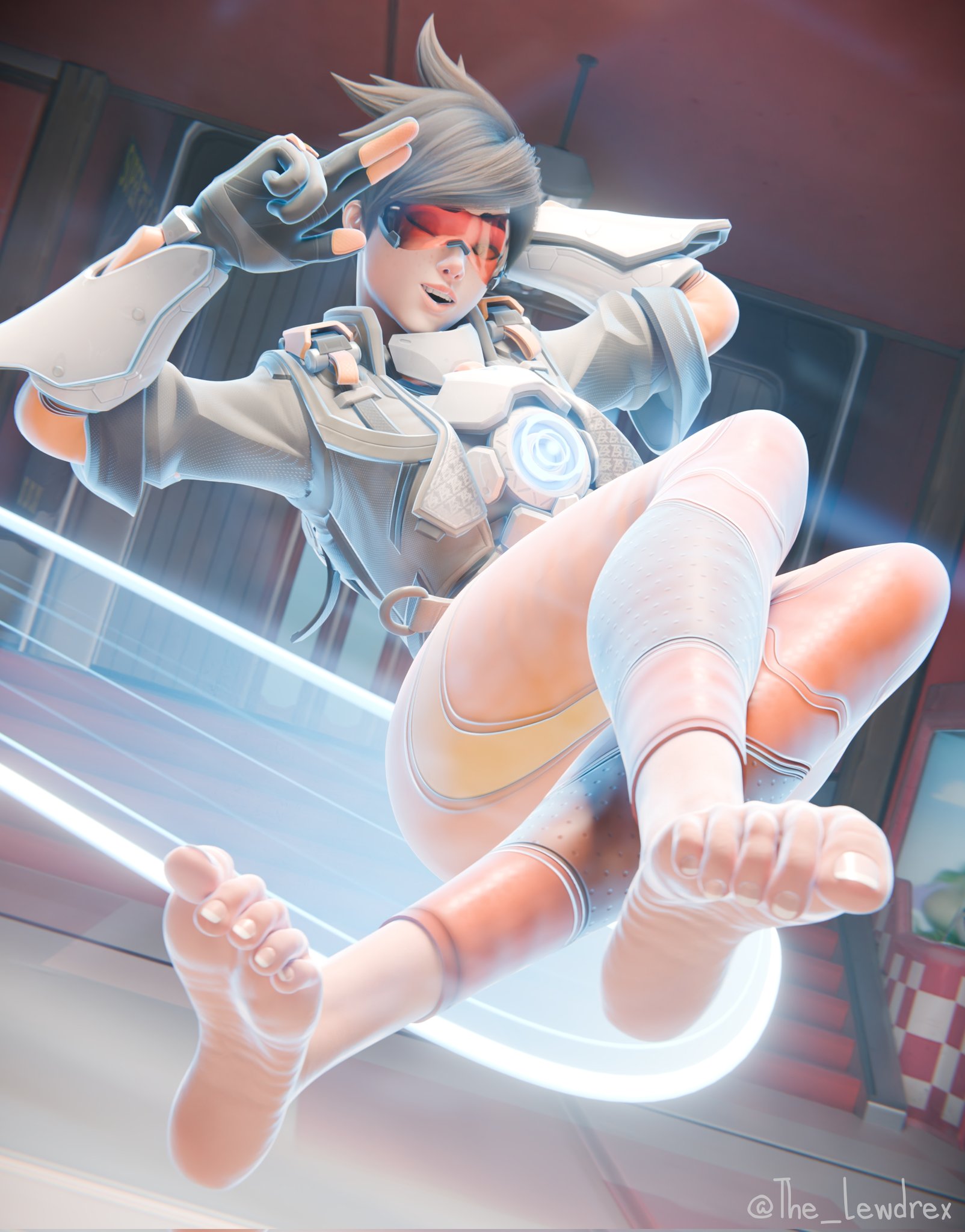 feet, female, foot fetish, lewdrex, overwatch, overwatch 2, tracer, tracer (overwatch 2 suit)