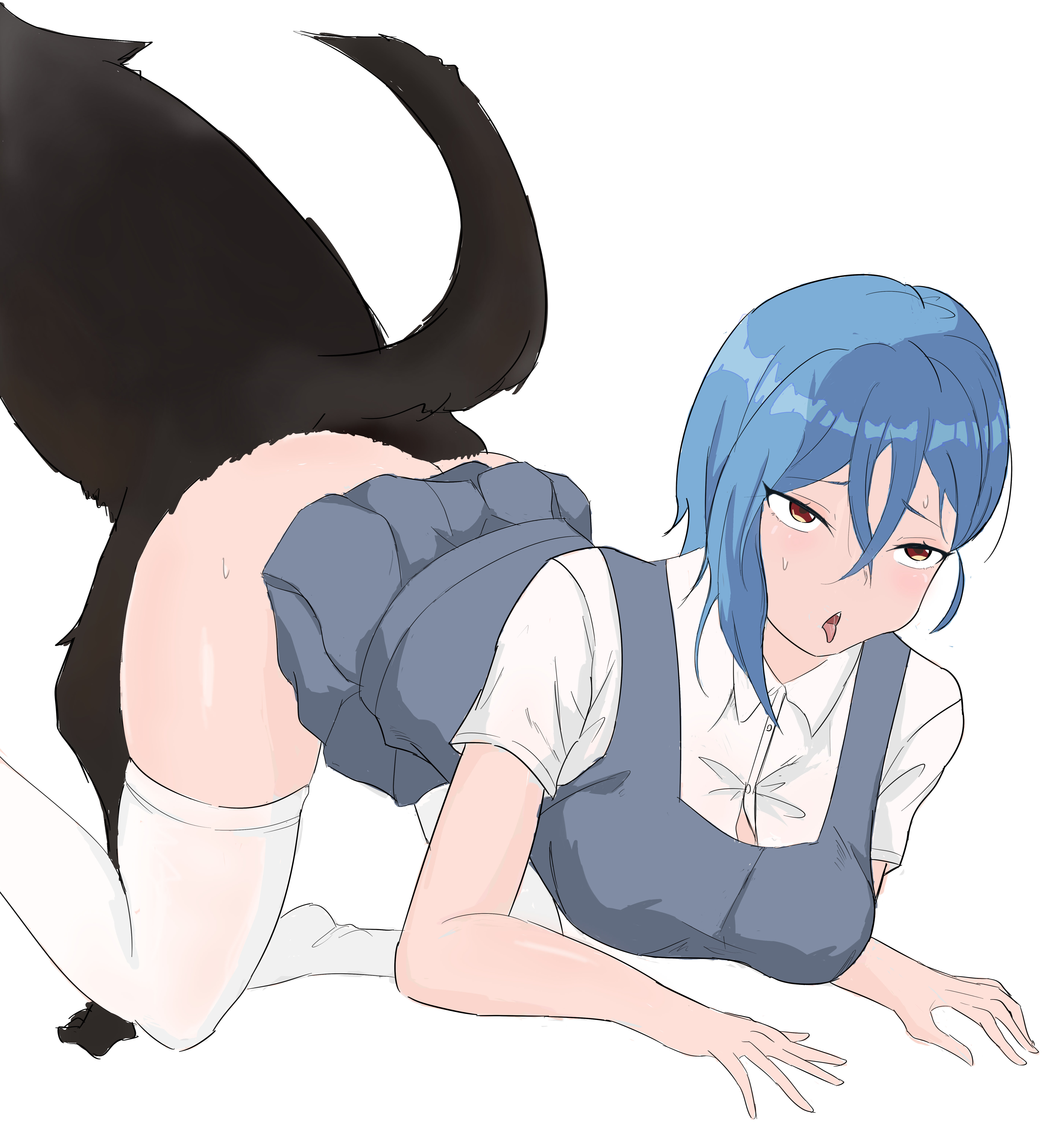 1girls, 2d, ahe gao, all fours, blue hair, brown eyes, canine, canine on human, clothed, clothed sex, clothing, domestic dog, eyeliner, female, female on feral, femsub, feral, feral on female, feral on human, feral penetrating, feral penetrating human, human, human female, human on feral, human penetrated, interspecies, knotting, knotting position, love live!, loving it, marichi, pale skin, pale-skinned female, pleasure face, stockings, submissive human, thighhighs, zoophilia