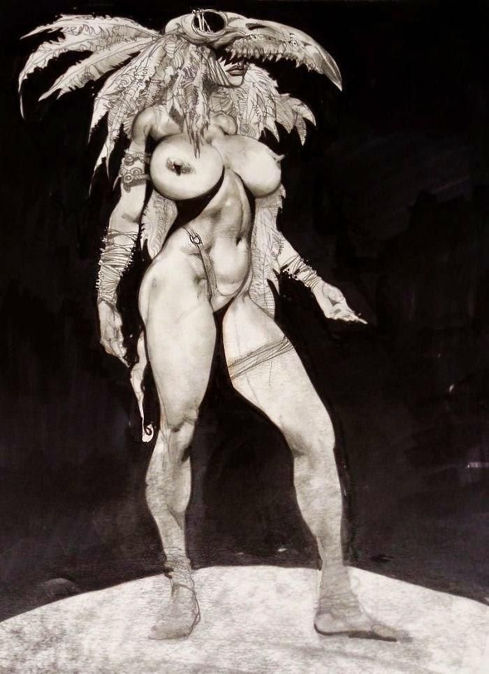 2d fantasy fantasy_armour large_breasts retro_artstyle simon_bisley solo_female tribal