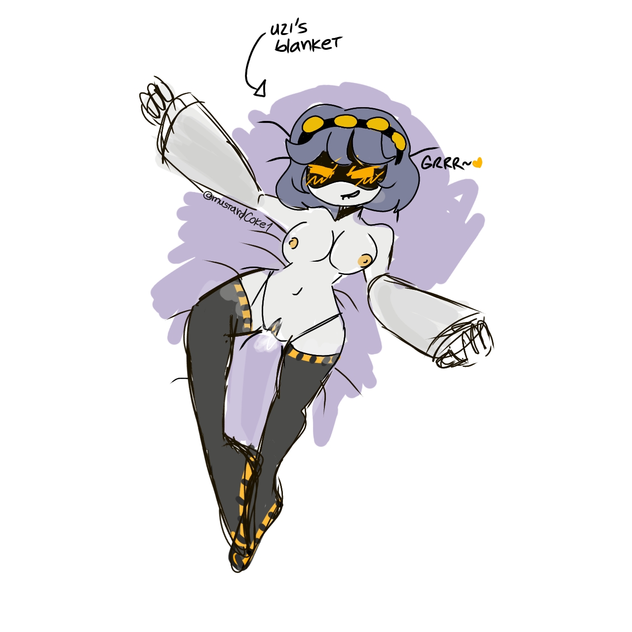 1girls, 2d, breasts, english text, female, female only, humanoid, murder drones, mustardcoke (artist), nipples, pussy, robot, robot girl, robot humanoid, screen face, solo, tagme, text, v (murder drones)