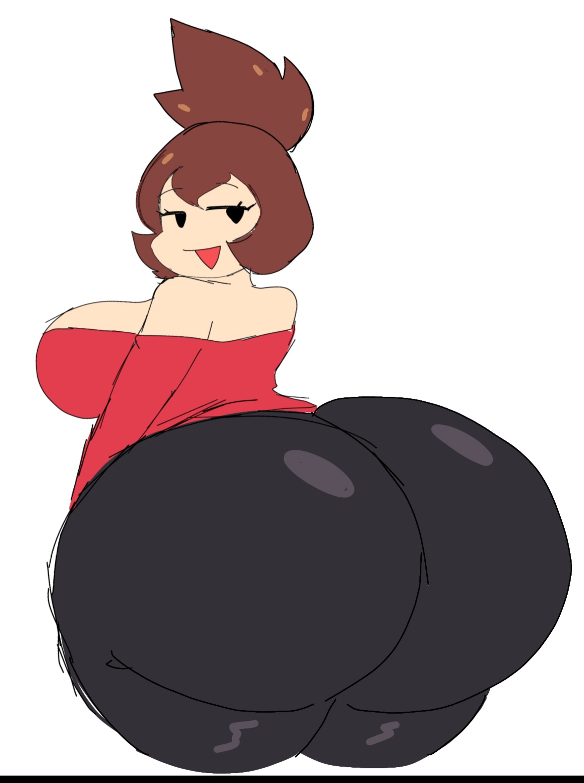alt girlfriend (readraws), ass, ass bigger than head, ass focus, backboob, big breasts, boob window, breasts, clothed, female, female only, friday night funkin, girlfriend (friday night funkin), huge ass, momiji (artist), no bra, teasing