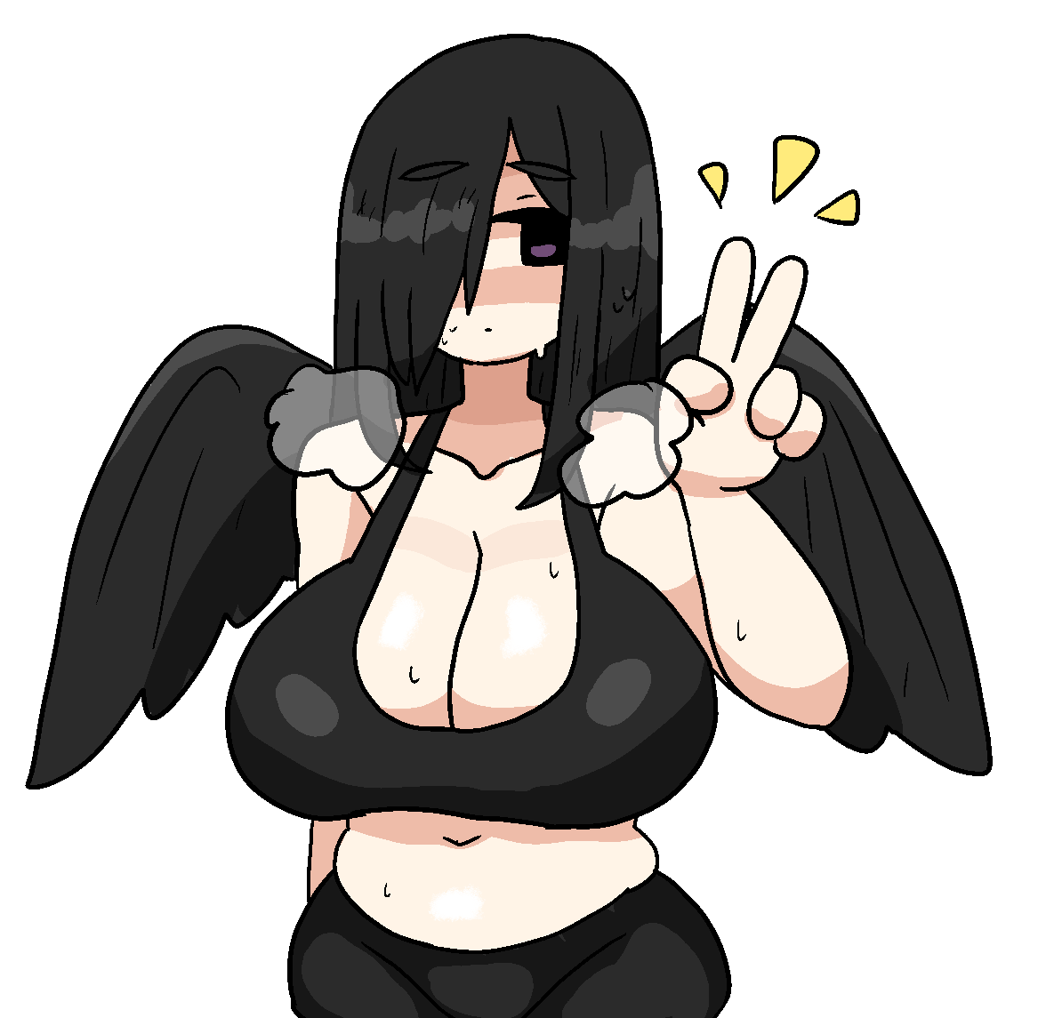 big_breasts black_hair notnoe_(dxcl) sweat sweatdrop tagme tagme_(character) wings