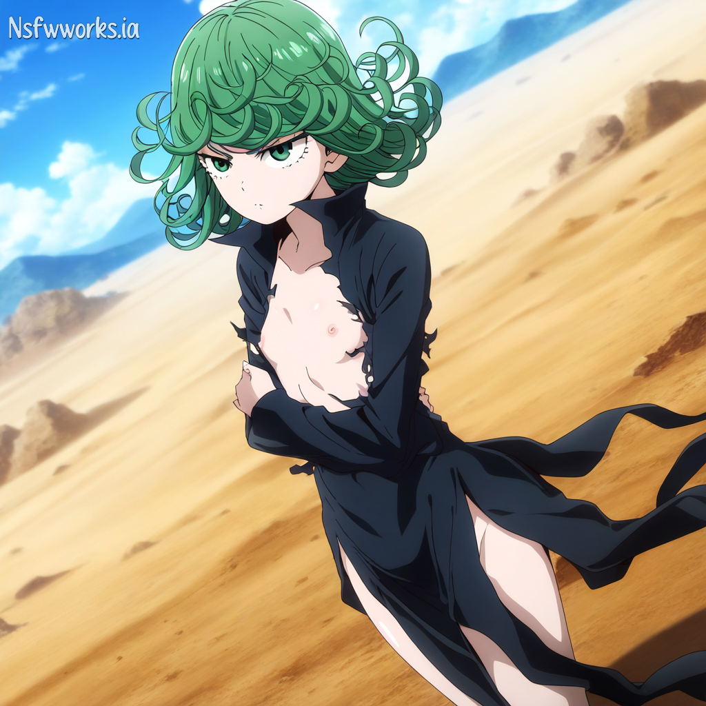 1girls, ai generated, angry face, anime, anime style, breasts, crossed arms, female, female focus, female only, green eyes, green hair, lower body, nipples, nsfwworks.ia, one-punch man, pose, solo, tatsumaki, thighs, torn clothes, tsundere
