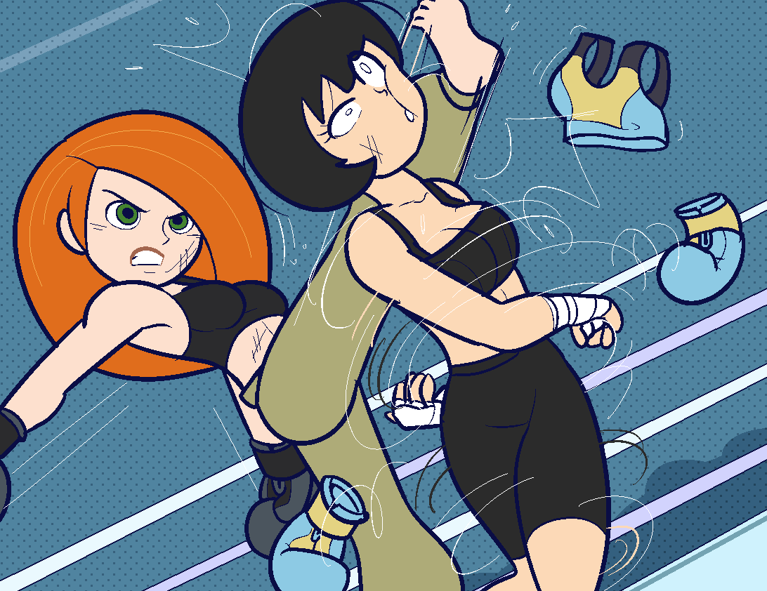 boxing boxing_gloves boxing_match boxing_ring crossover disney disney_channel female female_focus female_only human jucika kicking kicking_face kim_possible kimberly_ann_possible netto-painter pusztai_pál