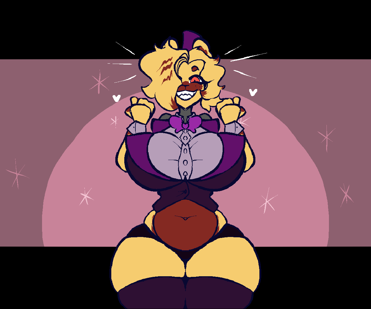 1girls anthro arms_up big_breasts booty_shorts bowtie breasts chubby chubby_female collared_shirt curvy curvy_female curvy_figure female female_only five_nights_at_freddy's five_nights_at_freddy's_4 fredbear fredbear_(fnaf) hair_over_one_eye happy heart hourglass_figure huge_breasts large_breasts massive_breasts rule_63 sharp_teeth slightly_chubby stockings stormkinght thick thick_thighs thighs thunder_thighs voluptuous voluptuous_female