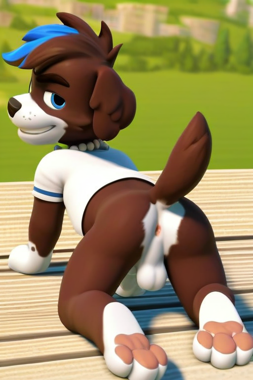 ai_generated anus furry furry_male furry_only luxeraora10 male_focus male_only moby_(paw_patrol) partially_clothed paw_patrol pearl_necklace penis showing_ass tensor_art