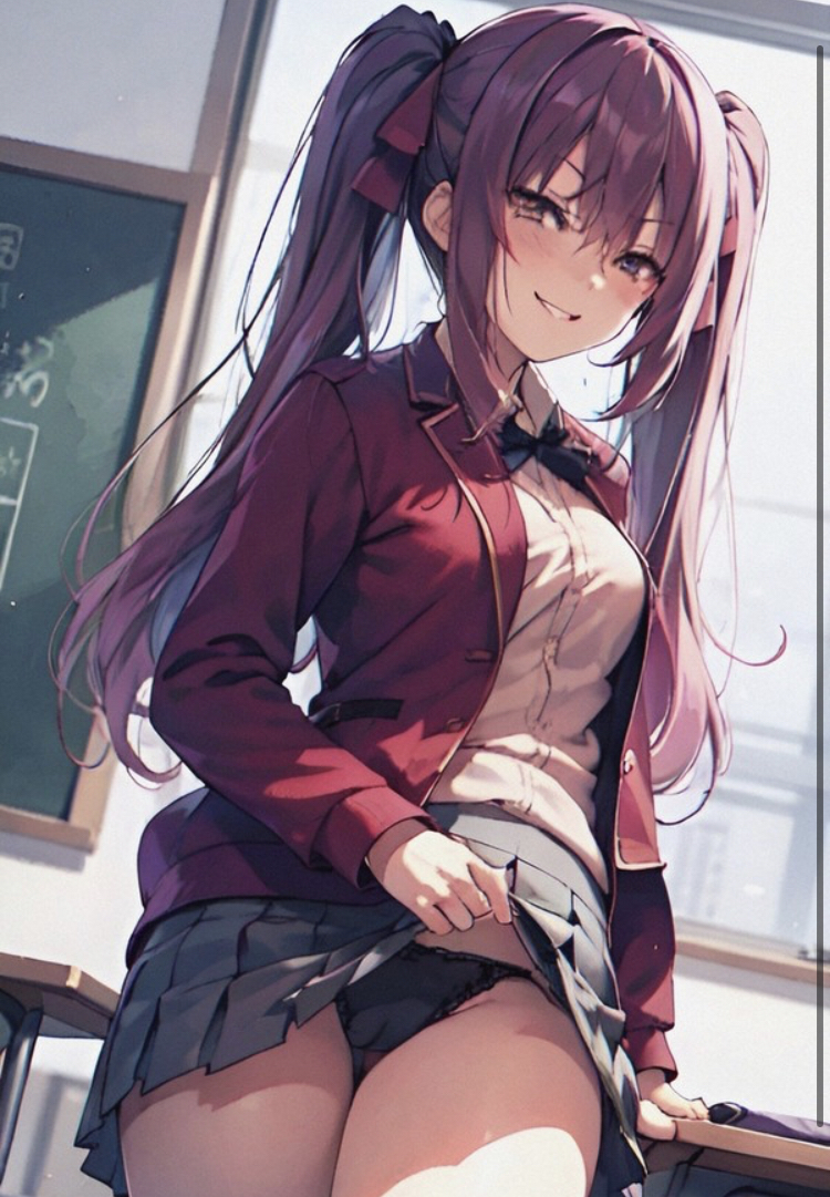 1girls advanced_nurturing_high_school_uniform ai_generated alxss94 amasawa_ichika black_string_panties blush bow classroom_of_the_elite classroom_setting female grin hair_ribbons long_hair looking_at_viewer pigtails pink_hair red_blazer school_uniform schoolgirl shirt skirt skirt_lift smiling_at_viewer solo_female solo_focus yellow_eyes