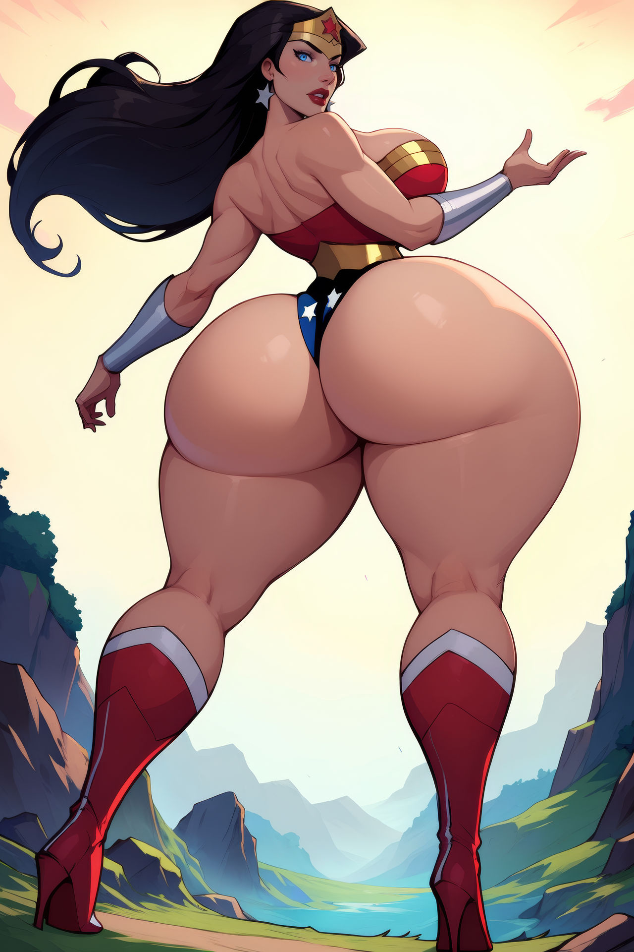 1girls, ai generated, ass, ass focus, big ass, big breasts, breasts, bubble ass, bubble butt, dc, dc comics, female, female only, gigantic ass, high heel boots, high heels, hotcartoonai, huge ass, huge breasts, mature, mature body, mature female, mature figure, milf, mommy, round ass, solo, solo female, tagme, thick, thick ass, thick thighs, thighs, voluptuous, voluptuous female, wide hips, wonder woman, wonder woman (series)