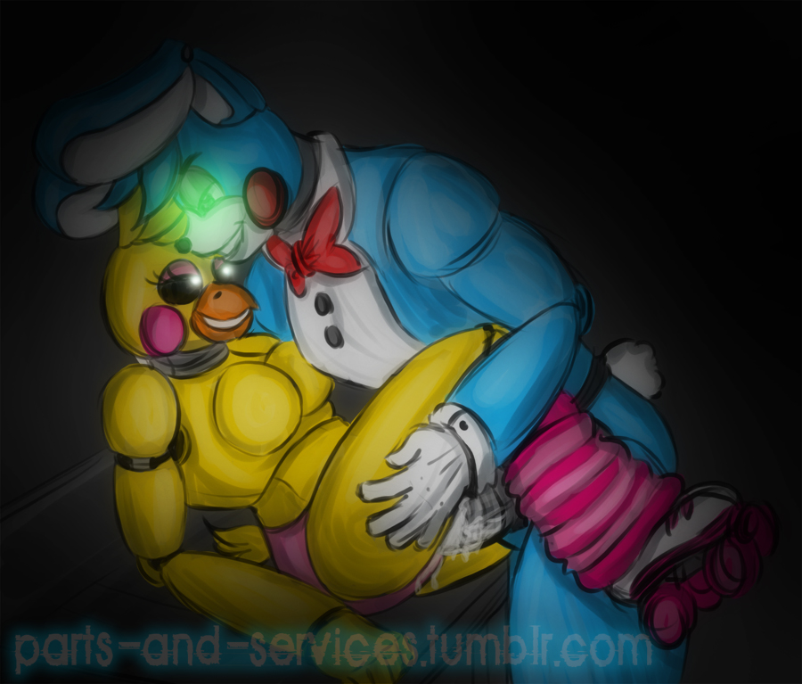 animatronic avian bird chicken felinesyndr0me female five_nights_at_freddy's five_nights_at_freddy's_2 lagomorph machine male mammal rabbit robot straight toy_bonnie_(fnaf) toy_chica_(fnaf) video_games