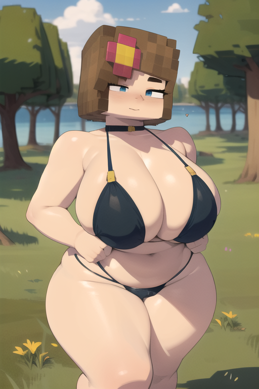 1girls ai_generated big_breasts bikini daidouji_(artist) female_only jenny_belle_(slipperyt) minecraft solo solo_female