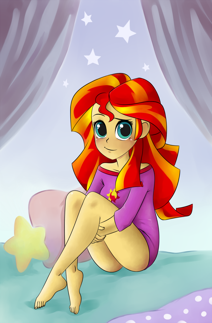 astrosaurio blush equestria_girls female female_only friendship_is_magic human my_little_pony shy sleep_shirt solo sunset_shimmer